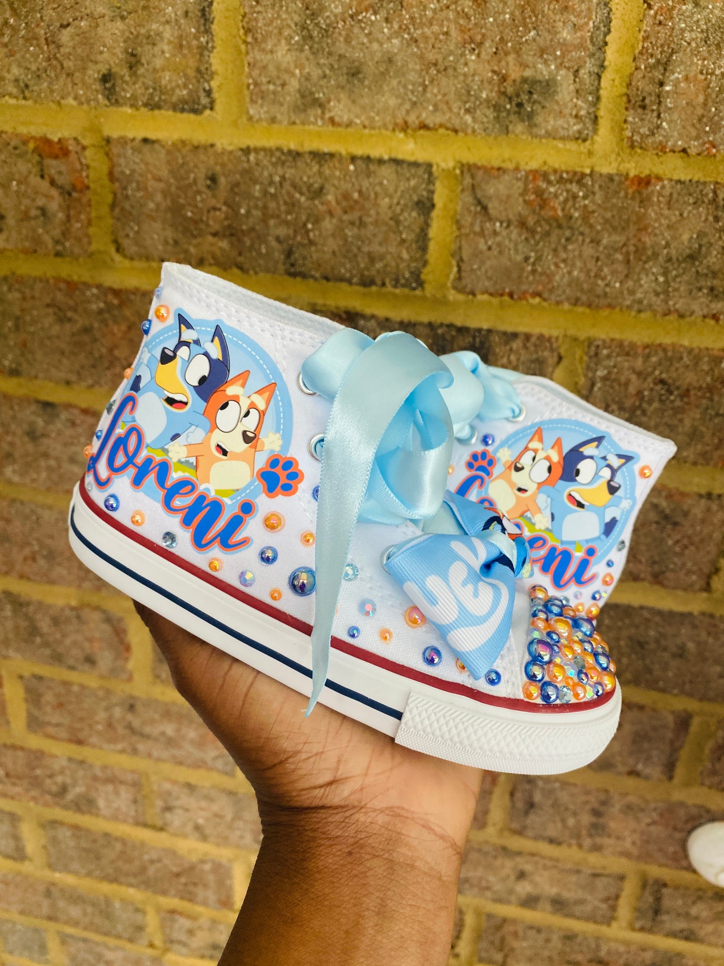 Personalize Bluey Bling Converse Sneakers, Bluey sneakers, Bluey Birthday sneakers