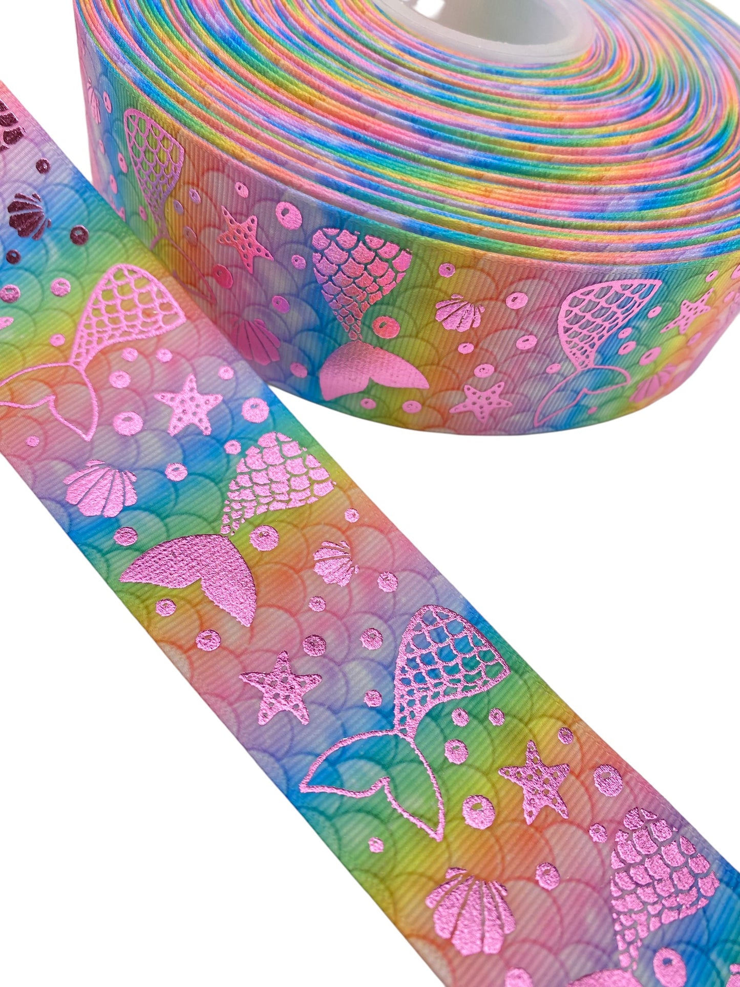 #C14 (38mm / 1.5 inch Ribbon, Foil Print Mermaid Tail Ribbon (1 Yard)🟢