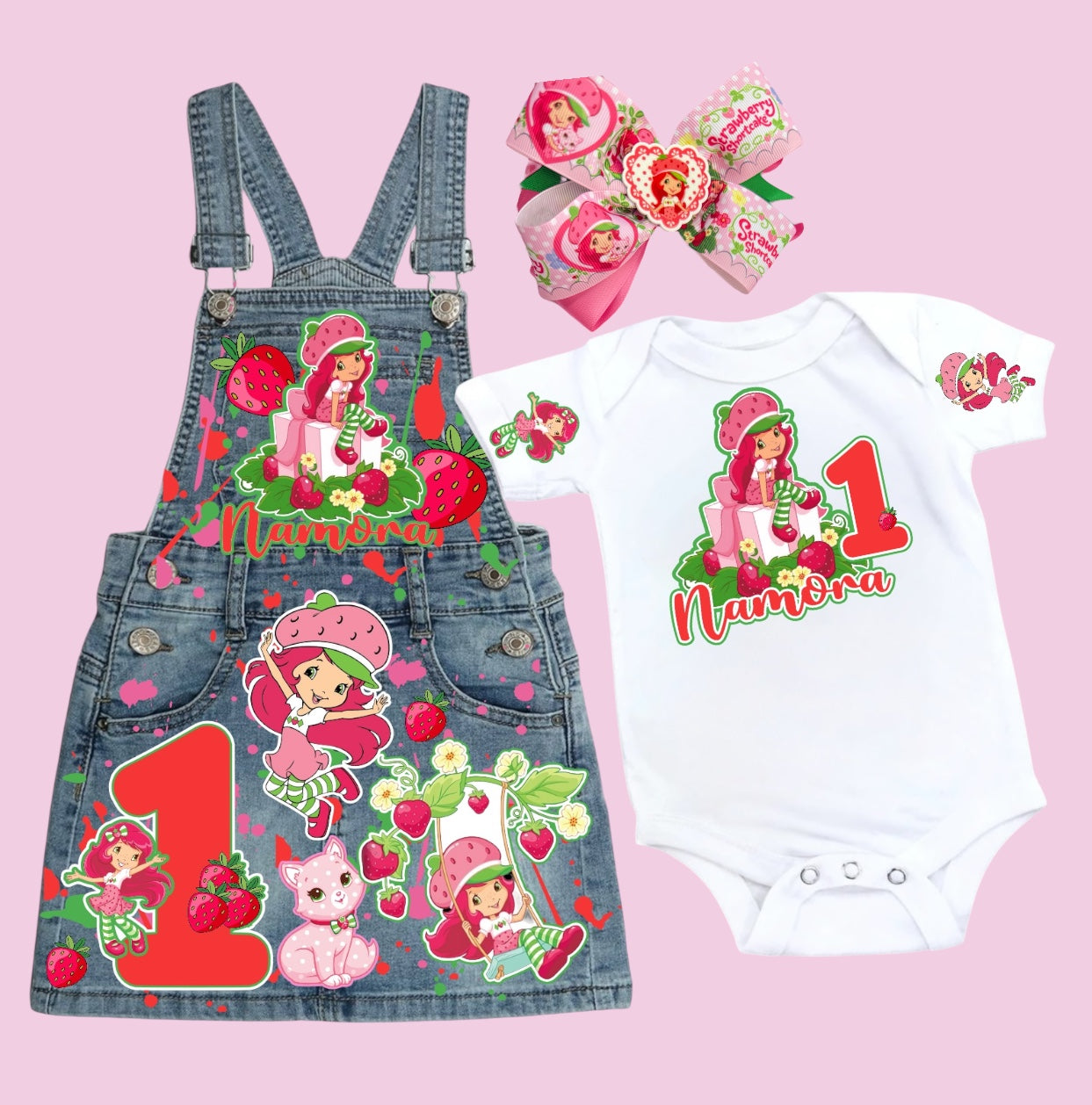Strawberry Shortcake Denim overall dress, strawberry Shortcake Jeans dress