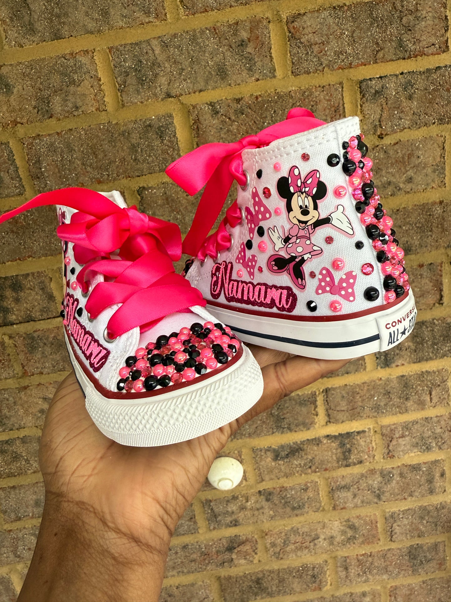 Minnie Mouse Bling Converse Sneakers, Minnie Mouse personalized Bling sneakers
