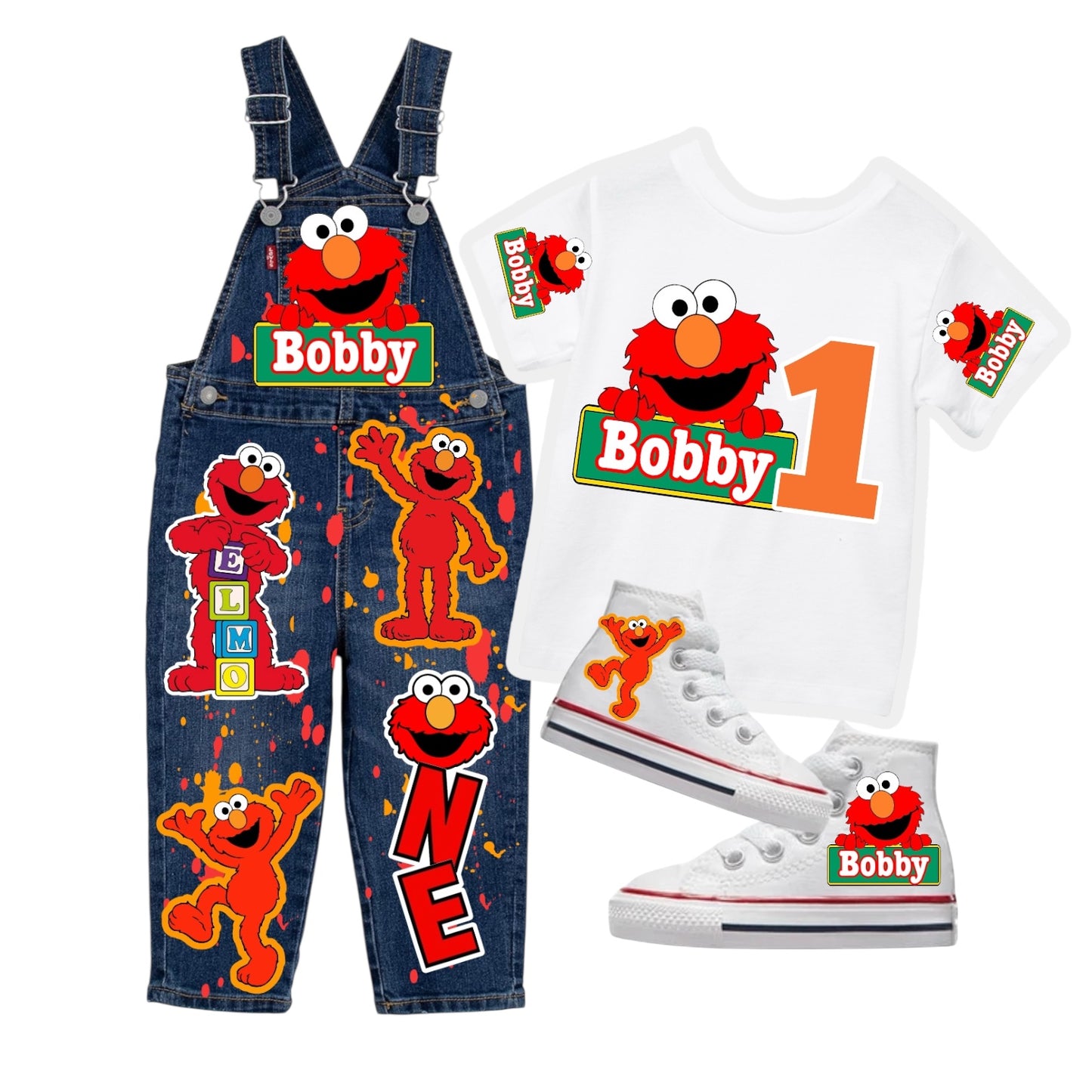 Elmo Boys Overall / Elmo jeans Jumpsuit set with Matching shoes #Mockup