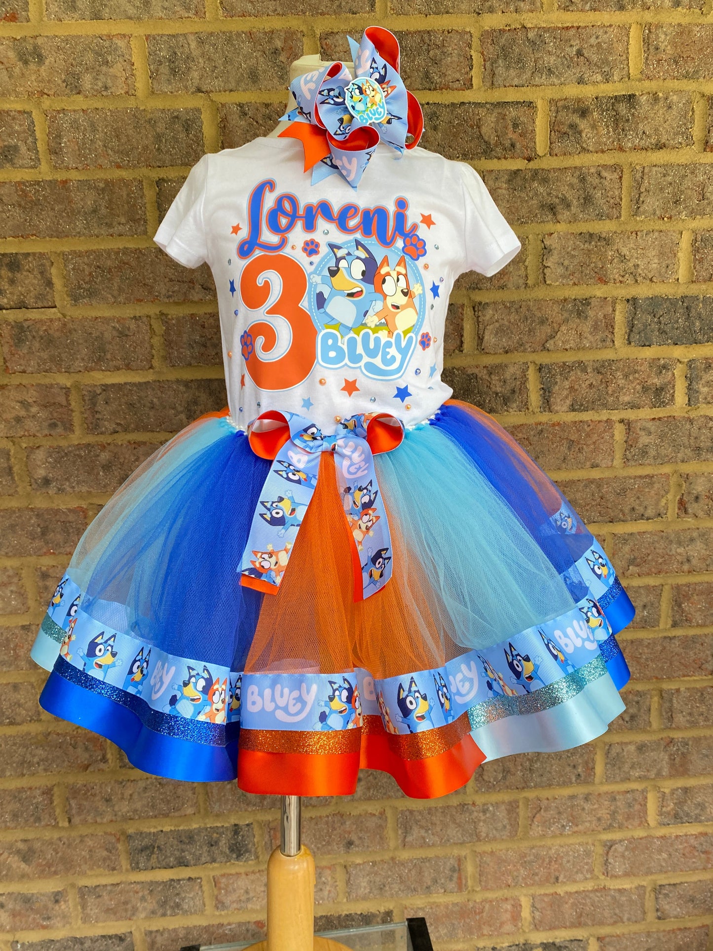 Blue Birthday Outfit, Bluey tutu outfit with matching Bow