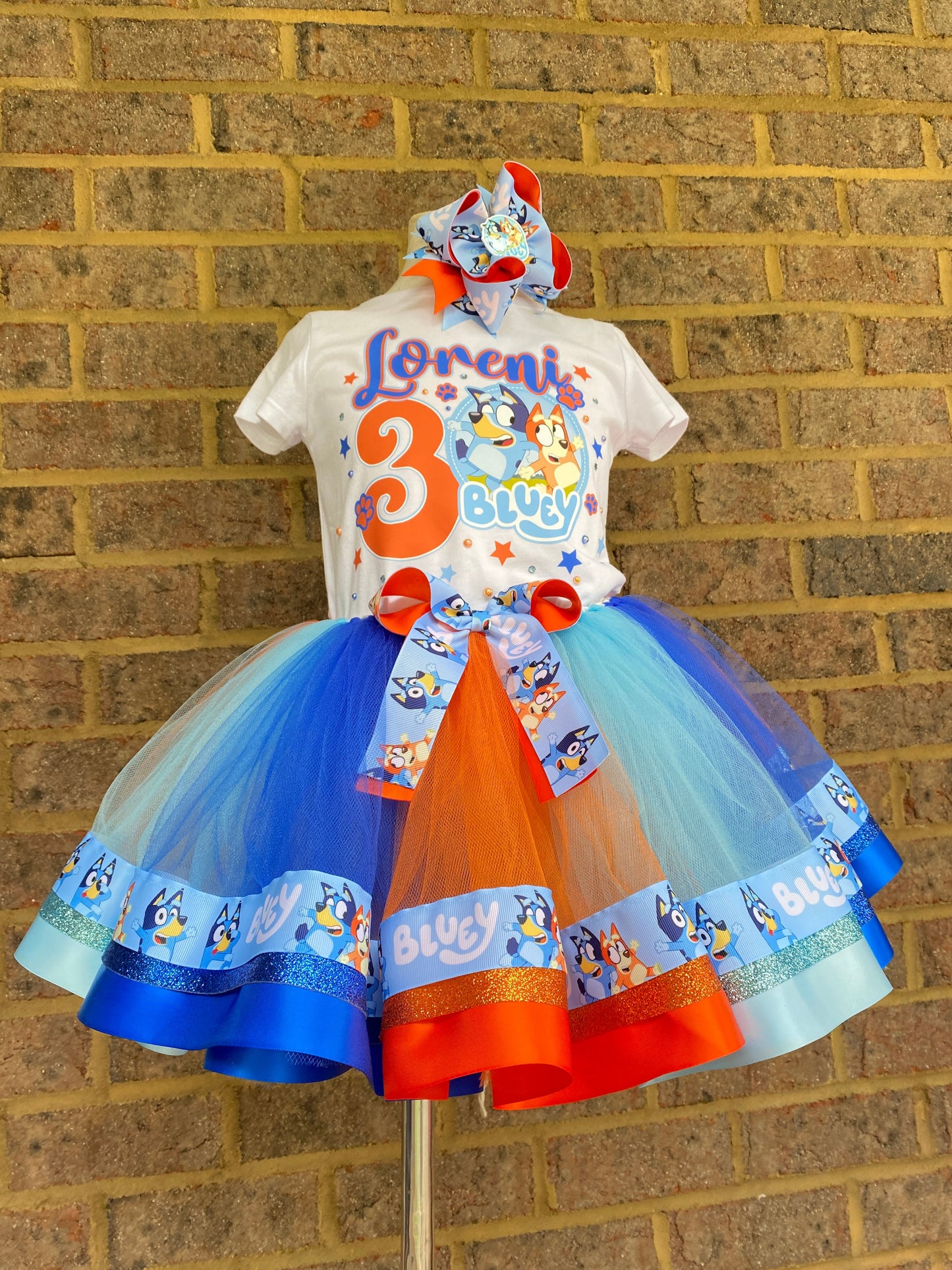Blue Birthday Outfit, Bluey tutu outfit with matching Bow
