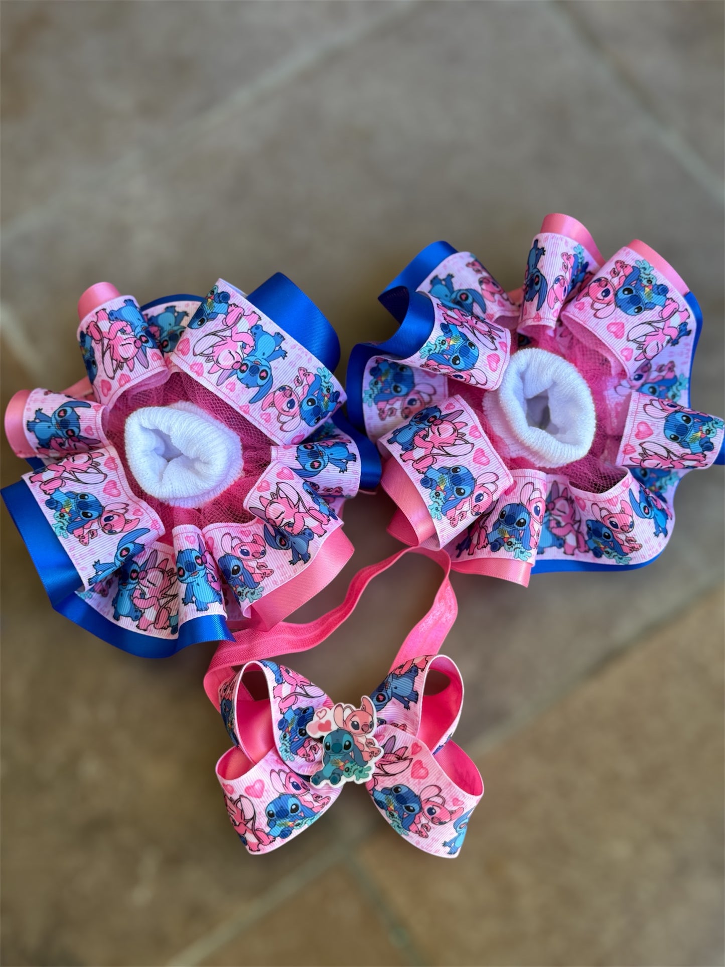 Angel and Stitch Ruffle Socks, Angel and stitch tutu socks, Angel and stitch hair Accessory