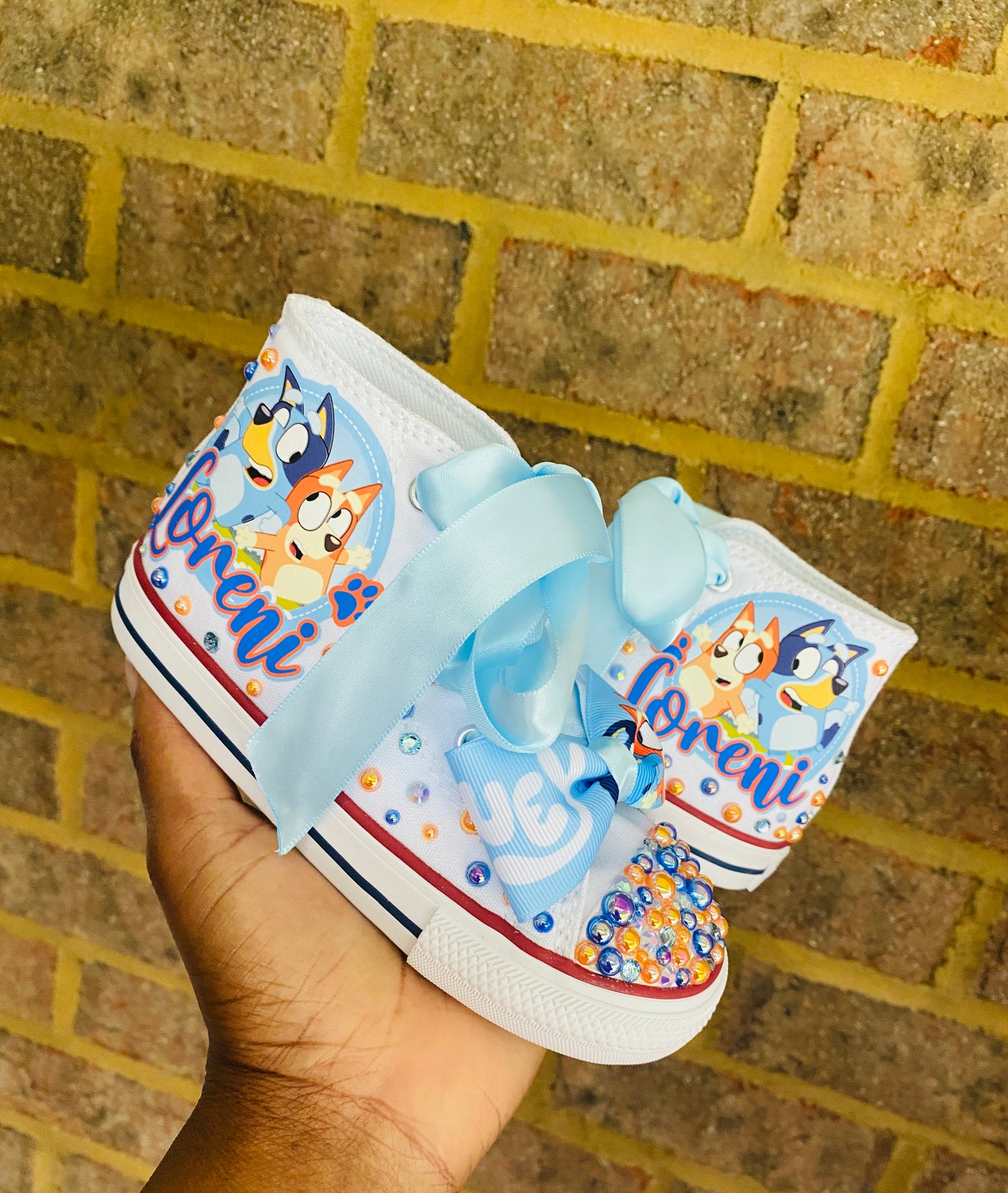 Personalize Bluey Bling Converse Sneakers, Bluey sneakers, Bluey Birthday sneakers