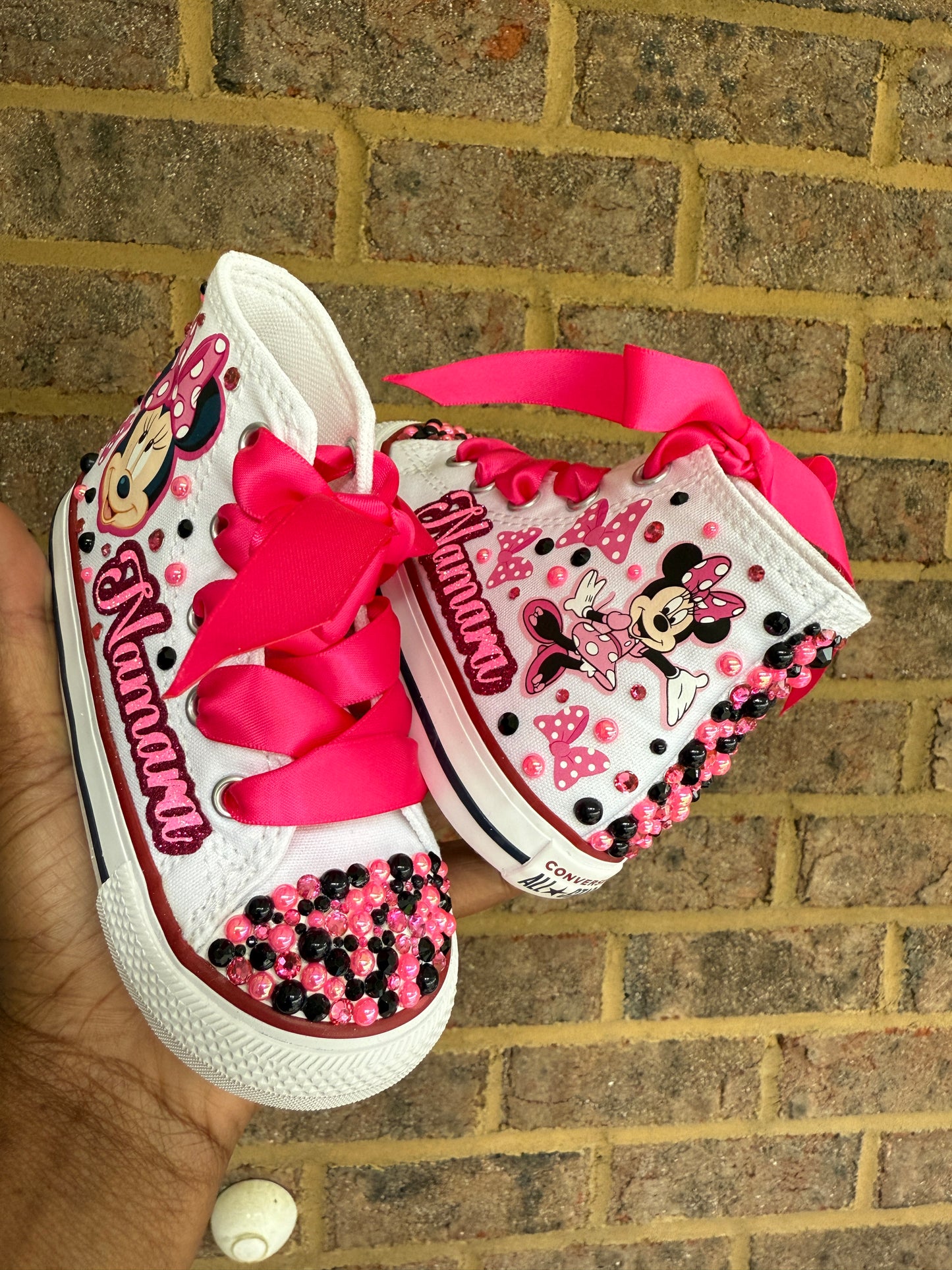 Minnie Mouse Bling Converse Sneakers, Minnie Mouse personalized Bling sneakers