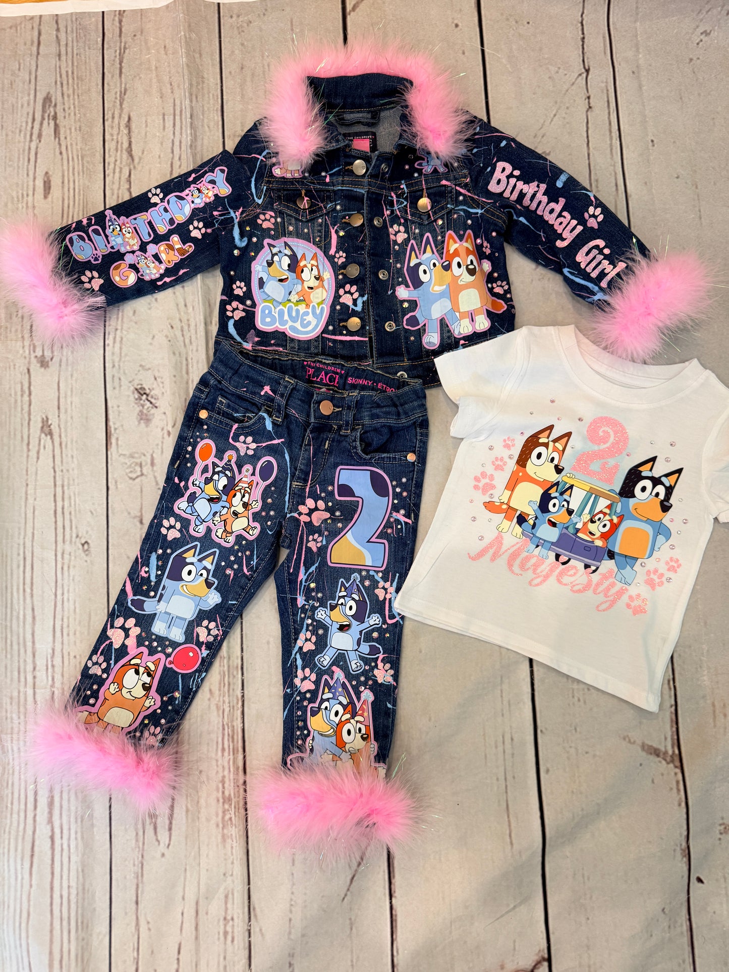 Bluey Denim Set, Bluey Denim Birthday outfit, Denim Bluey set with Matching shoes