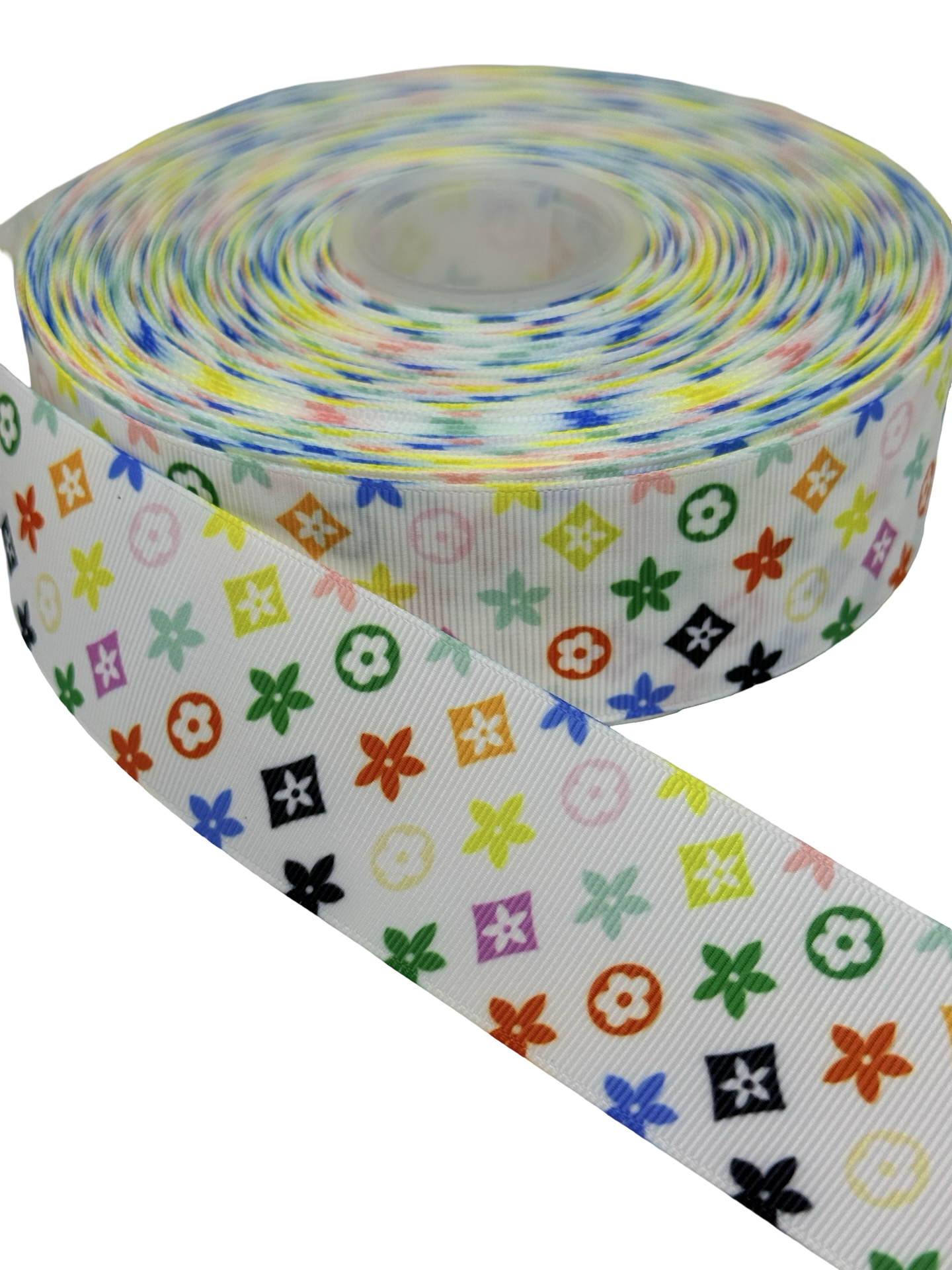 Multi-Color Ribbon Print, Flower print ribbon 🟢 (38mm / 1.5 inch Ribbon)