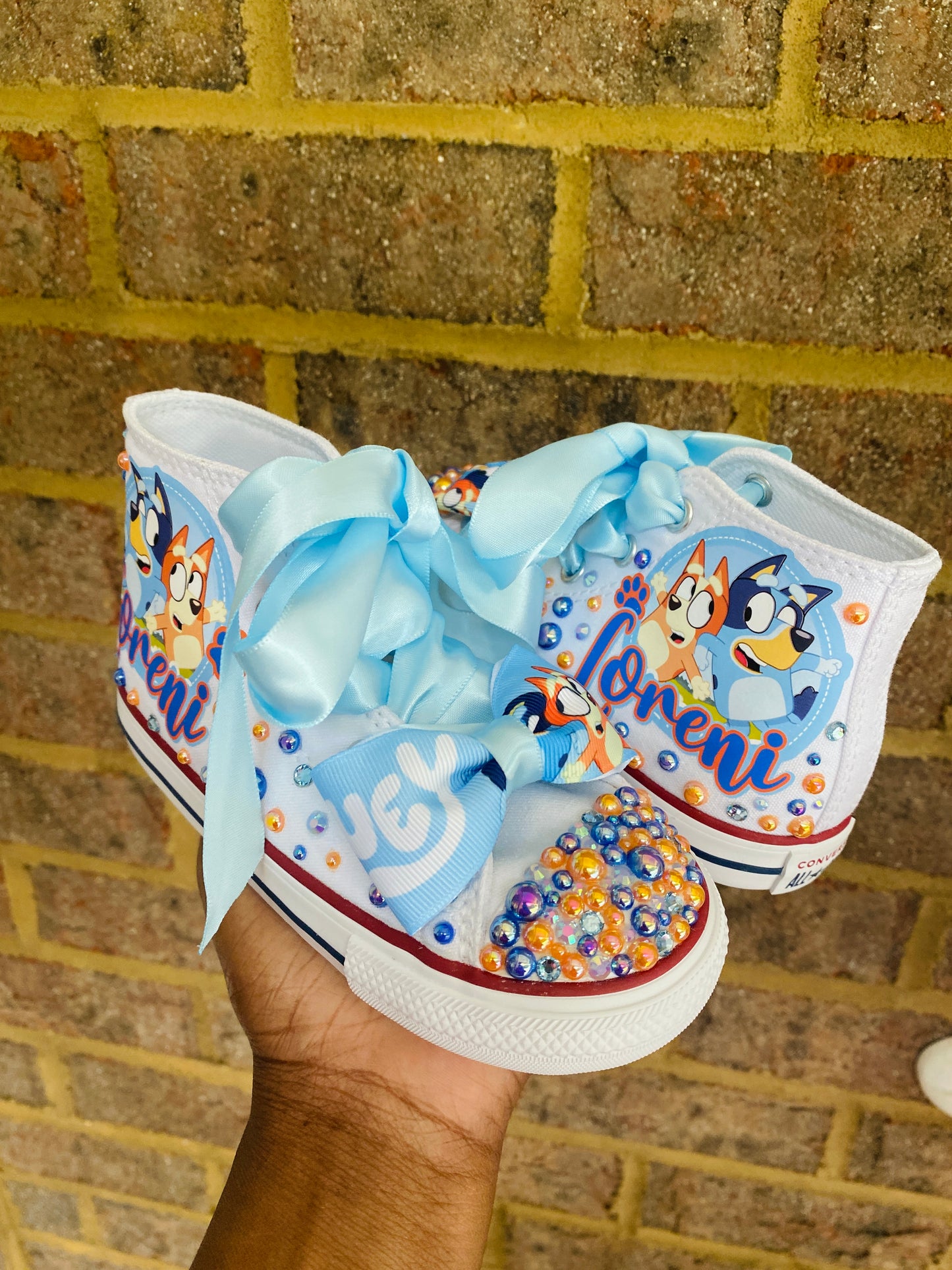 Personalize Bluey Bling Converse Sneakers, Bluey sneakers, Bluey Birthday sneakers