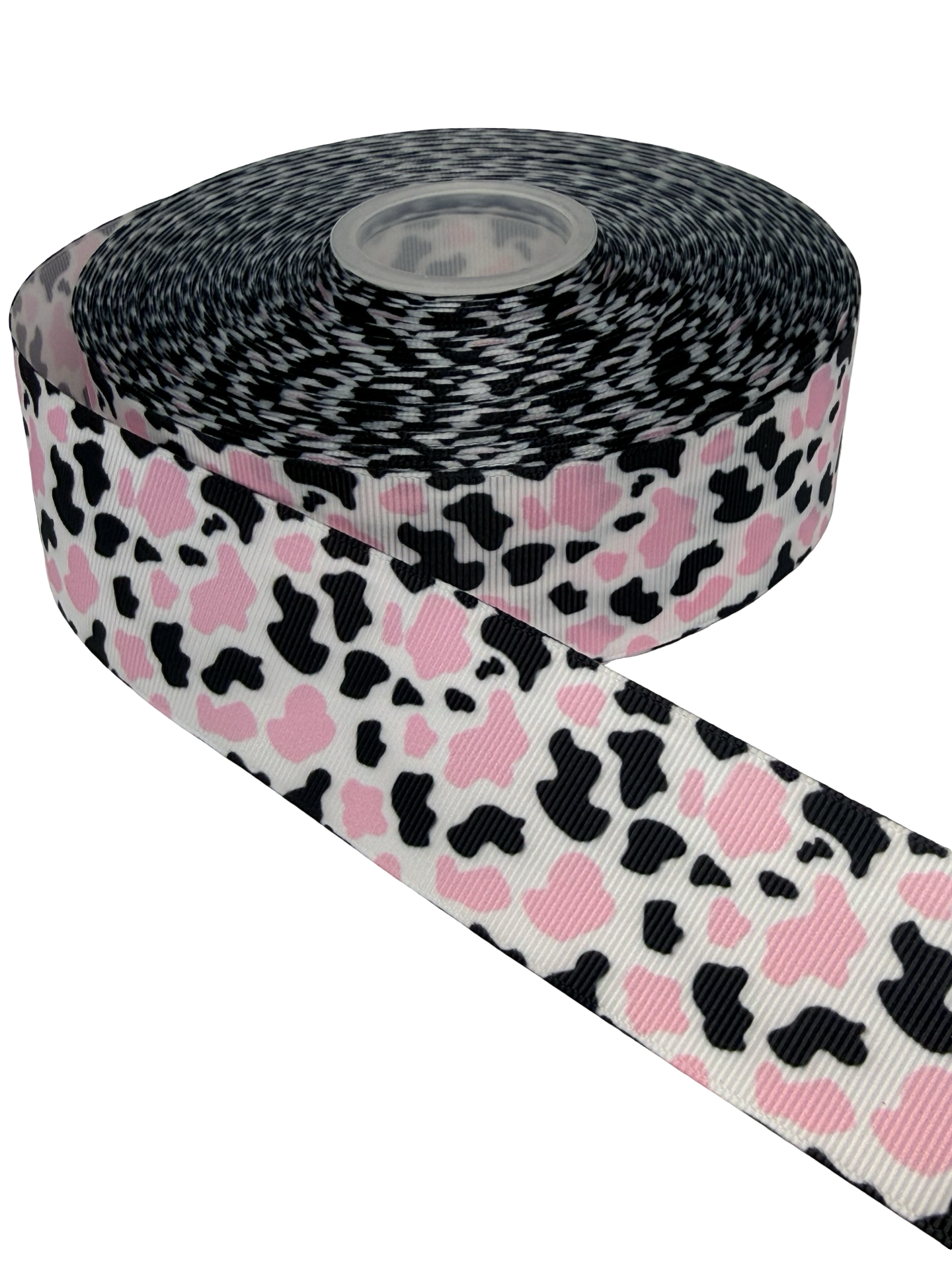 White, Pink & Black Cow Print Ribbon 🟢 1.5 Inch white, Pink & Black Cow print Ribbon