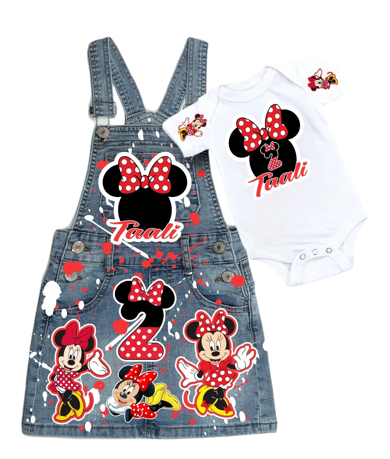 Minnie Mouse Denim overall outfit, jeans overall dress, Minnie mouse birthday jeans dress