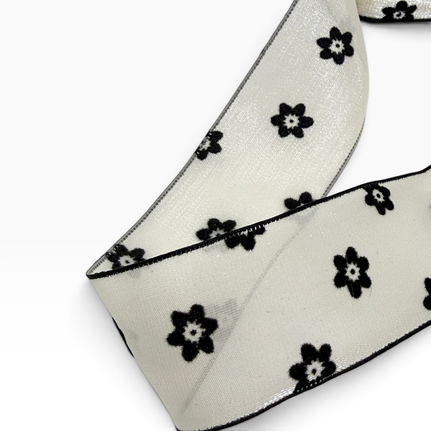 Black and white Flower Chiffon Ribbon(per yard ) 1.5 inch