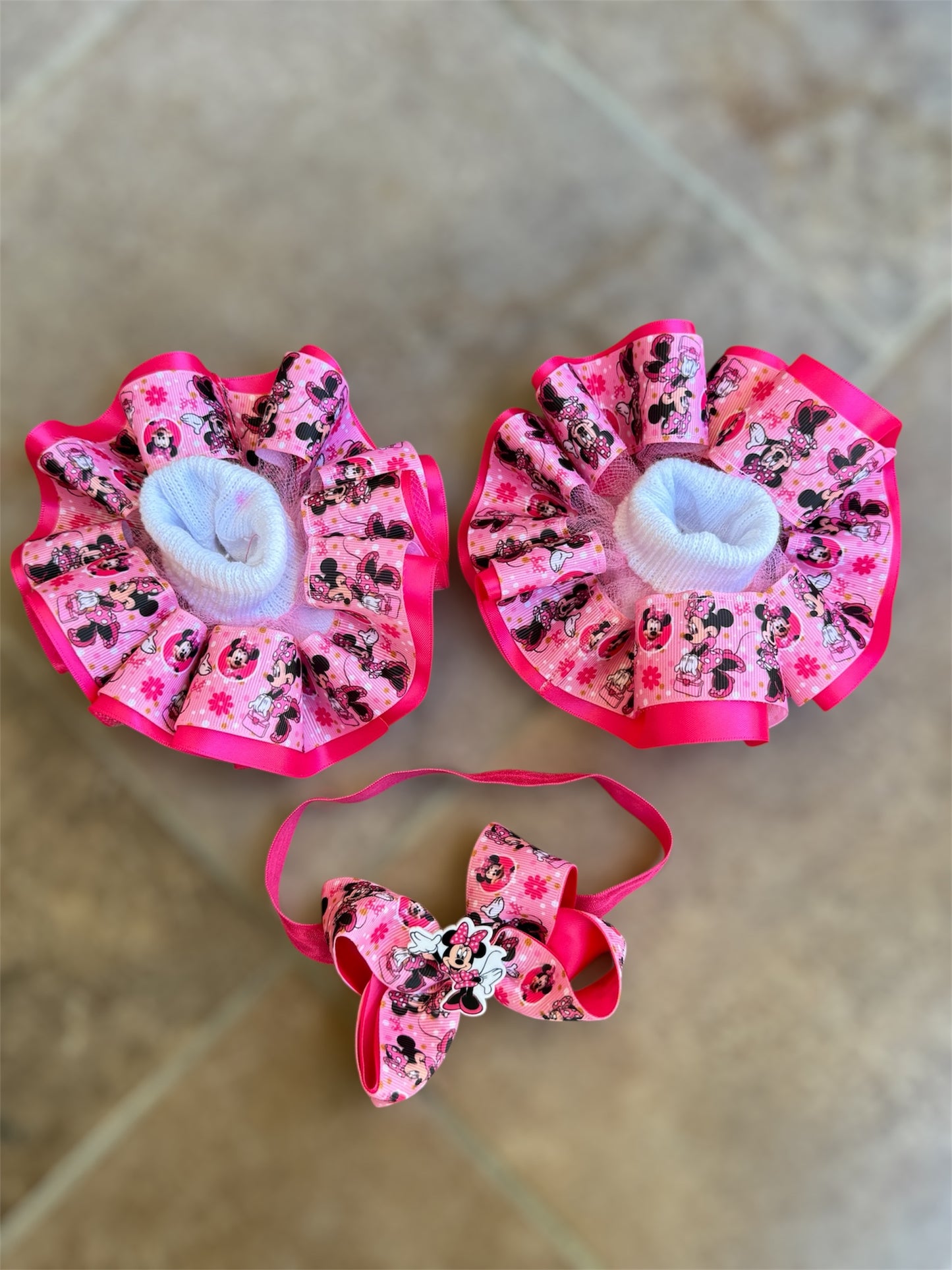 Minnie Mouse Ruffle socks, Minnie Mouse tutu socks, Minnie Mouse hair accessories