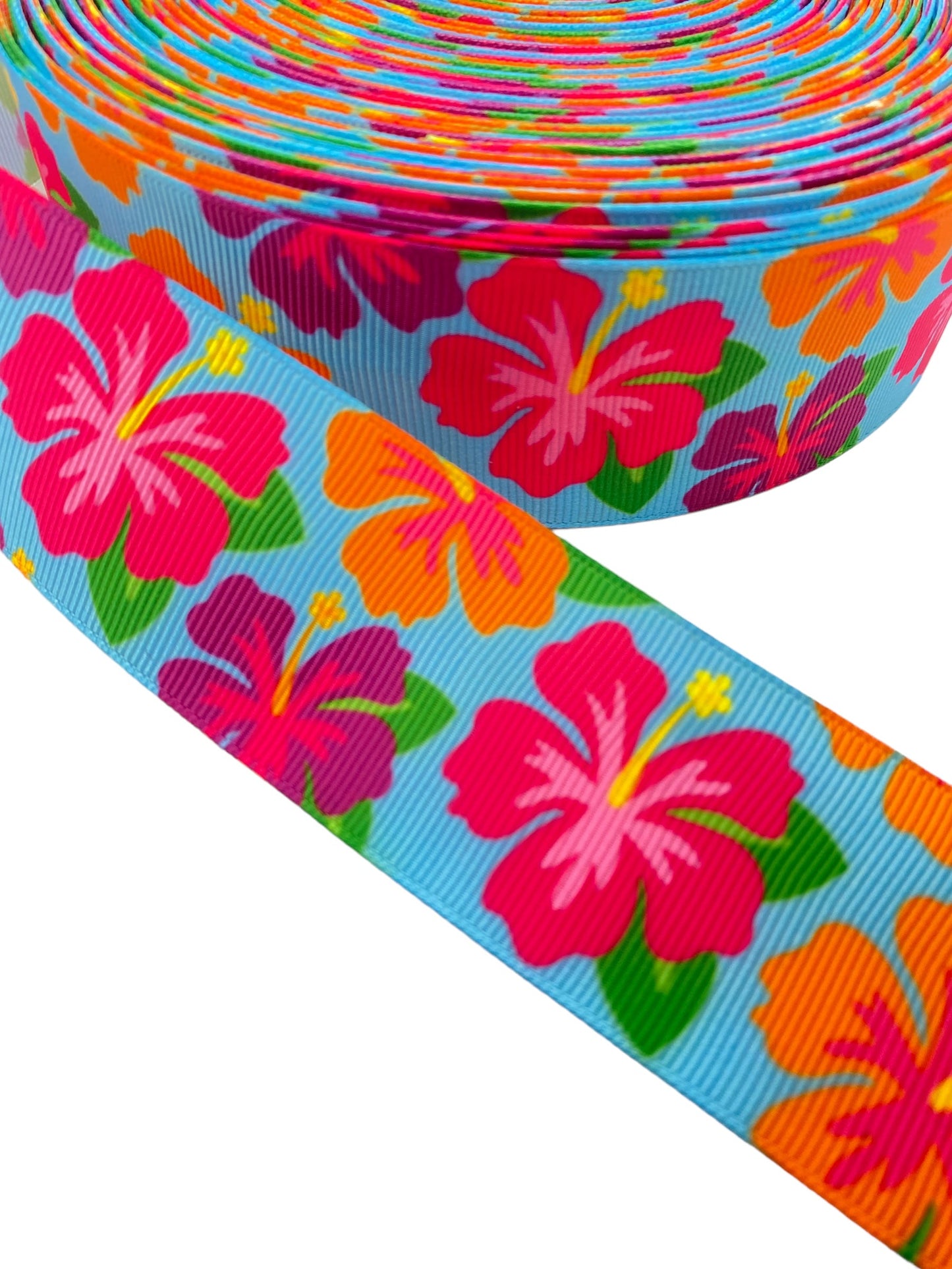 #C83 (38mm / 1.5 inch Ribbon, Hisbiscus Flower Ribbon (1 Yard) 🟢
