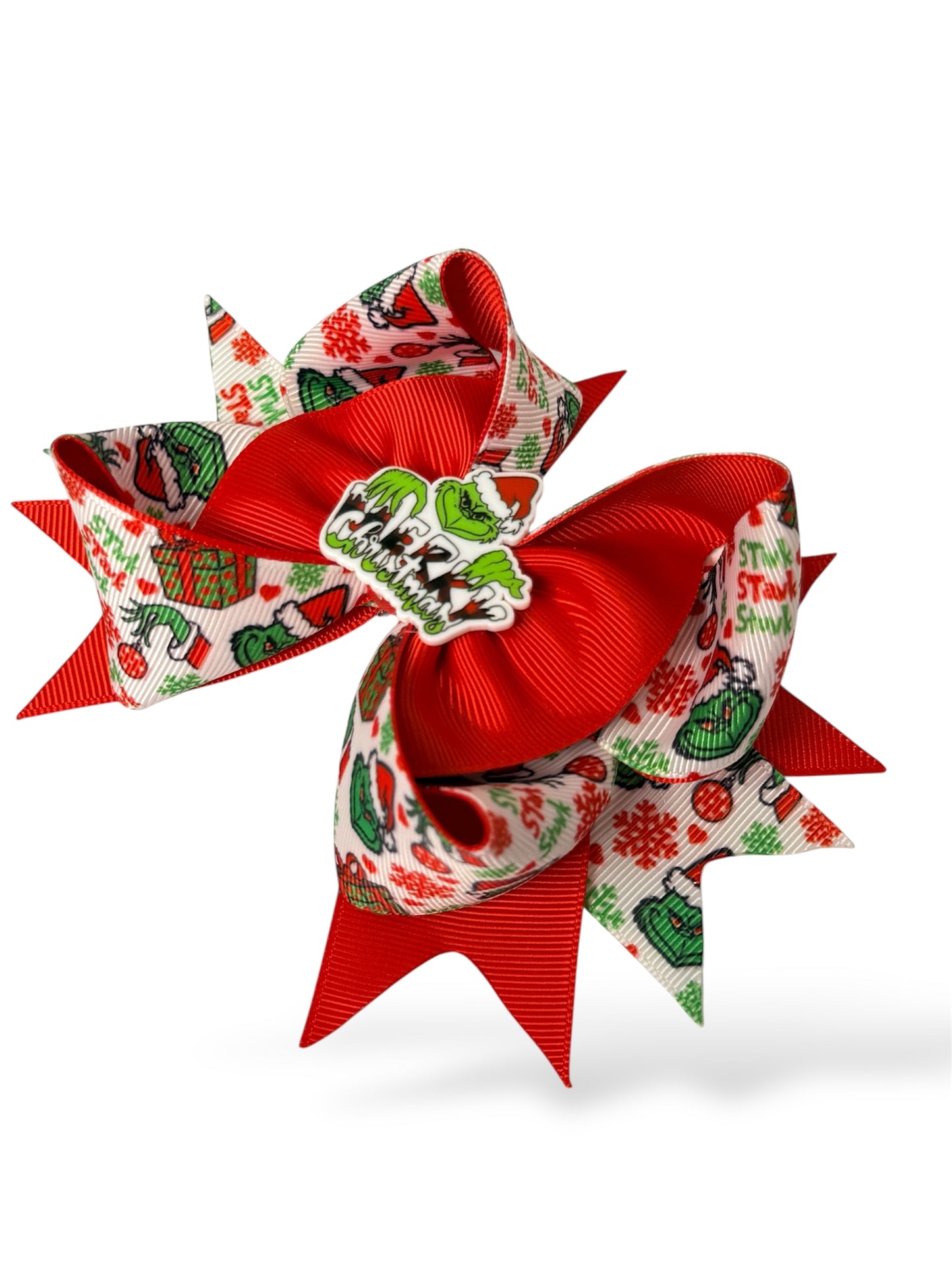 Grinch Hair Clip, Red and Green Grinch Hair clip, Green & Red Christmas Bow Hair Clip for Girls