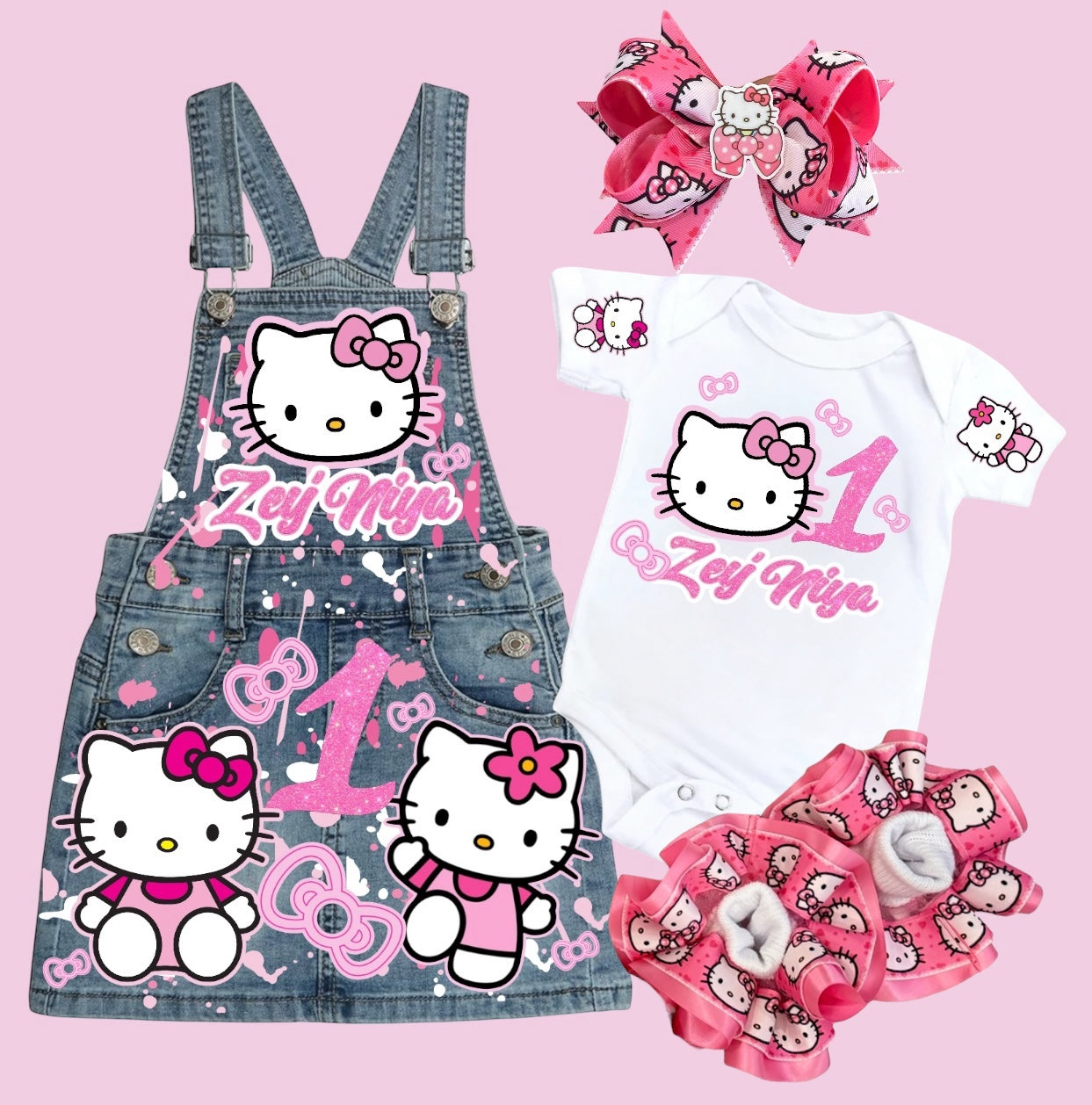 Hello Kitty Denim Overall, Hello Kitty Jeans outfit, Hello Kitty denim Dress