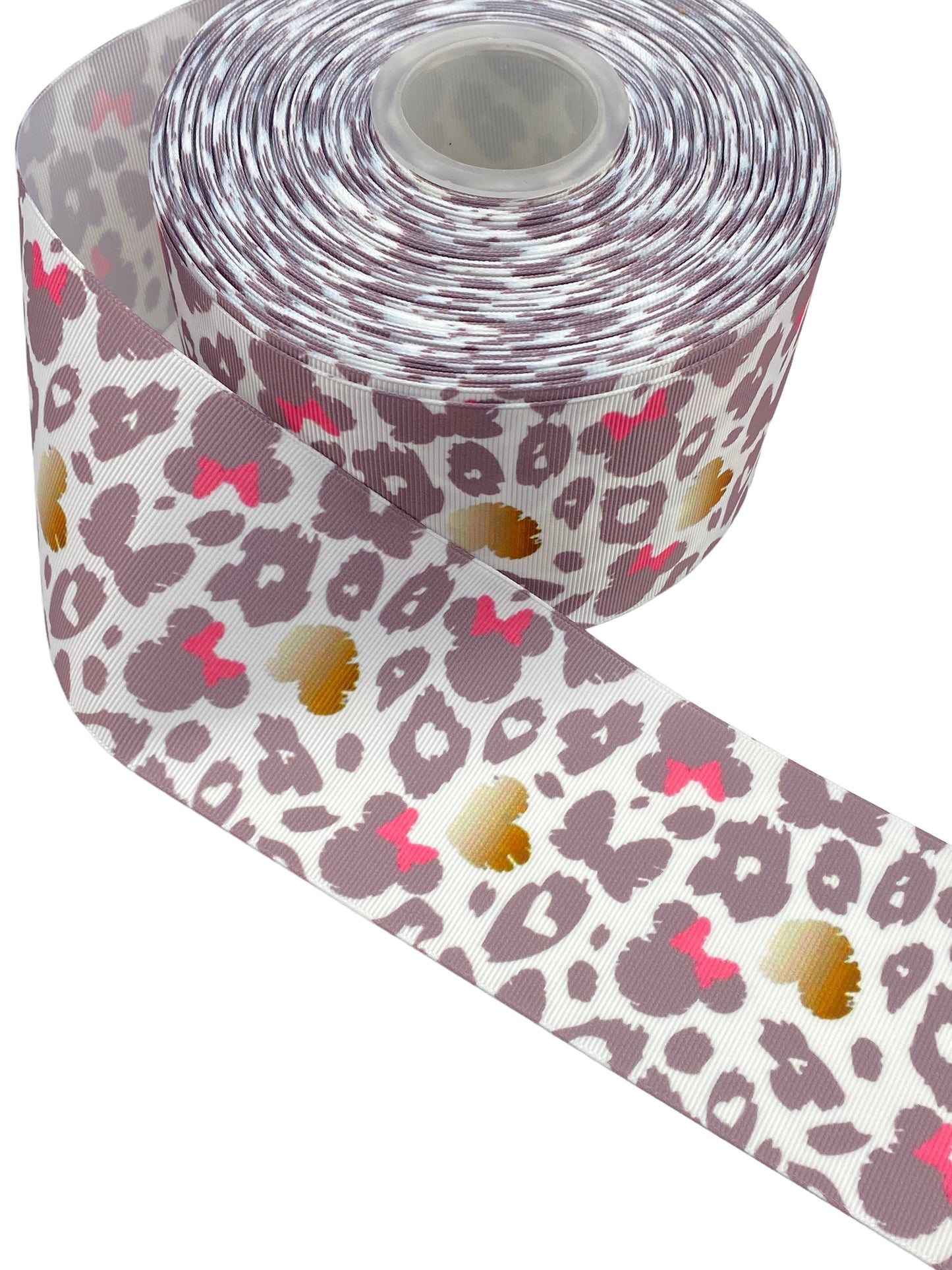 #C135 (Minnie Mouse Leopard print Ribbon. 1 yard, (75mm/3inch Ribbon)🔴
