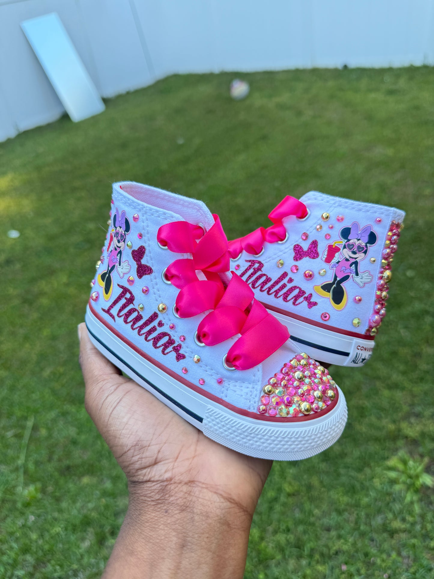 Minnie Mouse Bling Converse Sneakers, Minnie Mouse Bling Personalized converse sneakers