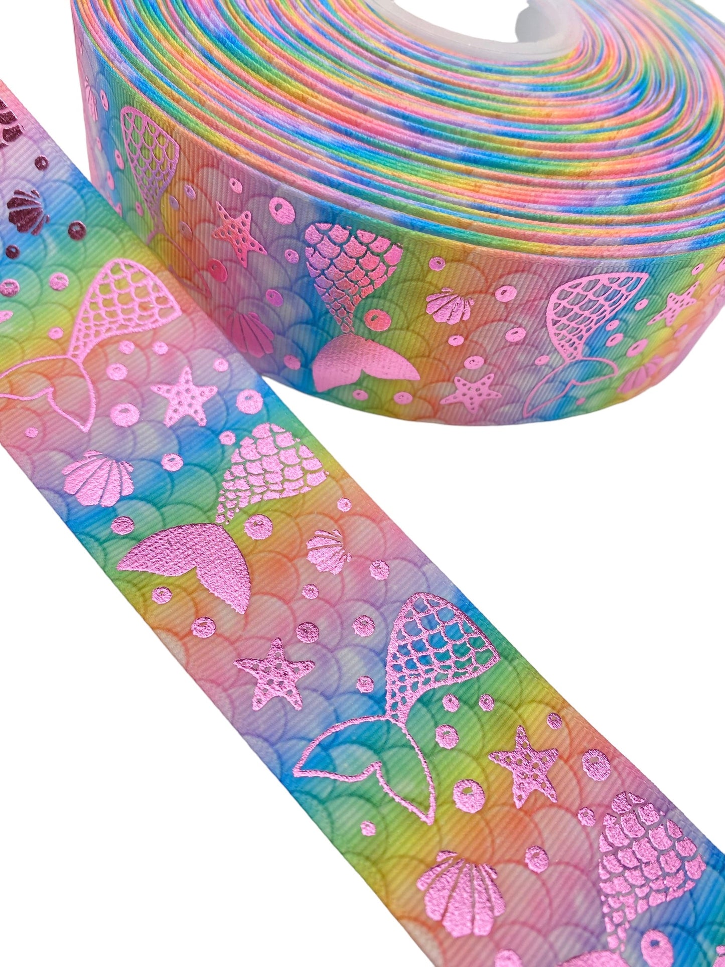 #C14 (38mm / 1.5 inch Ribbon, Foil Print Mermaid Tail Ribbon (1 Yard)🟢