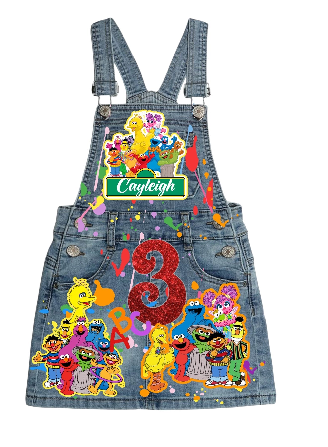 Sesame Street Jeans Birthday outfit, Sesame Street Denim overall Dress