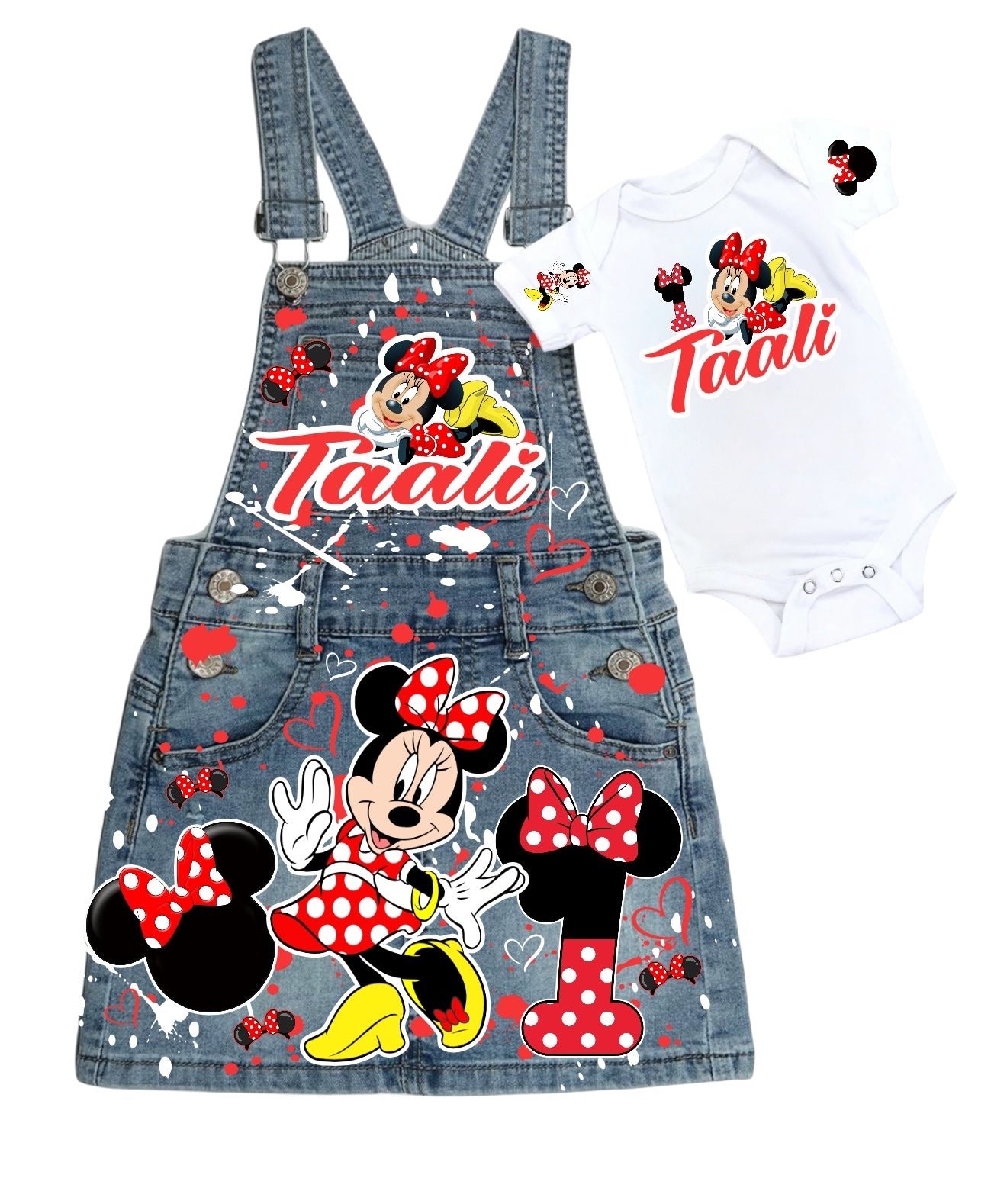 Minnie Mouse Denim overall outfit, jeans overall dress, Minnie mouse birthday jeans dress