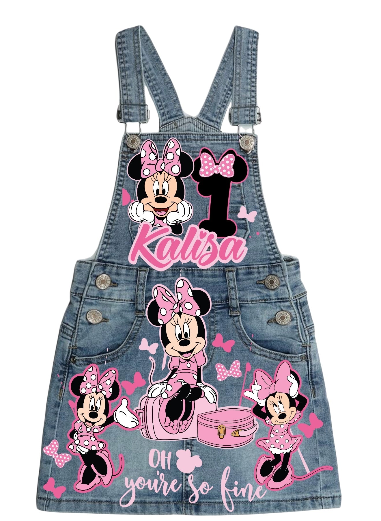 Minnie Mouse Denim overall outfit, jeans overall dress, Minnie mouse birthday jeans dress
