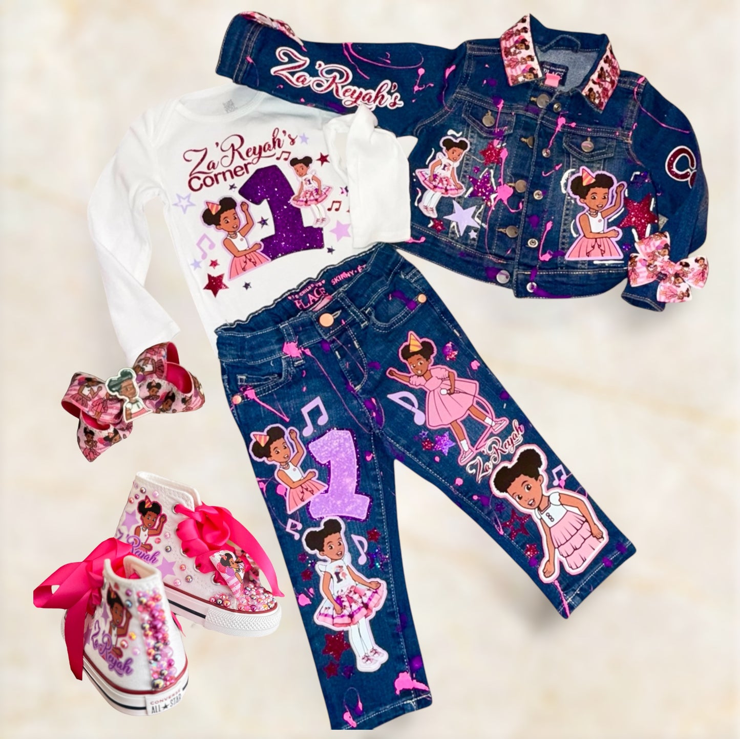 Gracie Corner Denim Outfit with shoes (front and Back Design)
