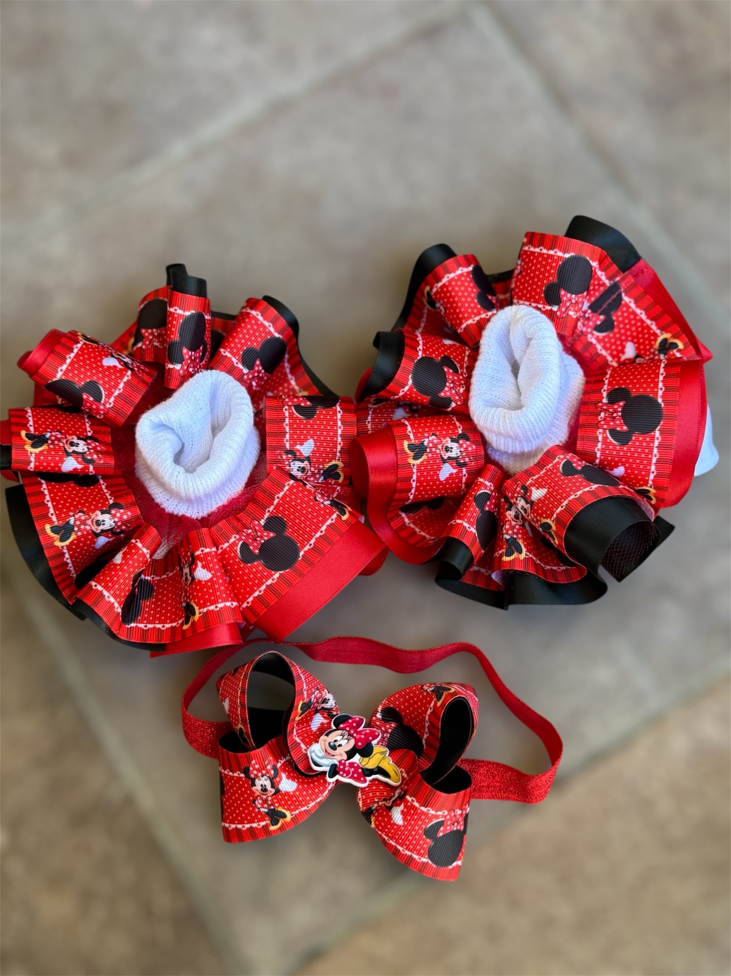 Minnie Mouse Ruffle socks, Minnie Mouse tutu socks, Minnie Mouse hair accessories