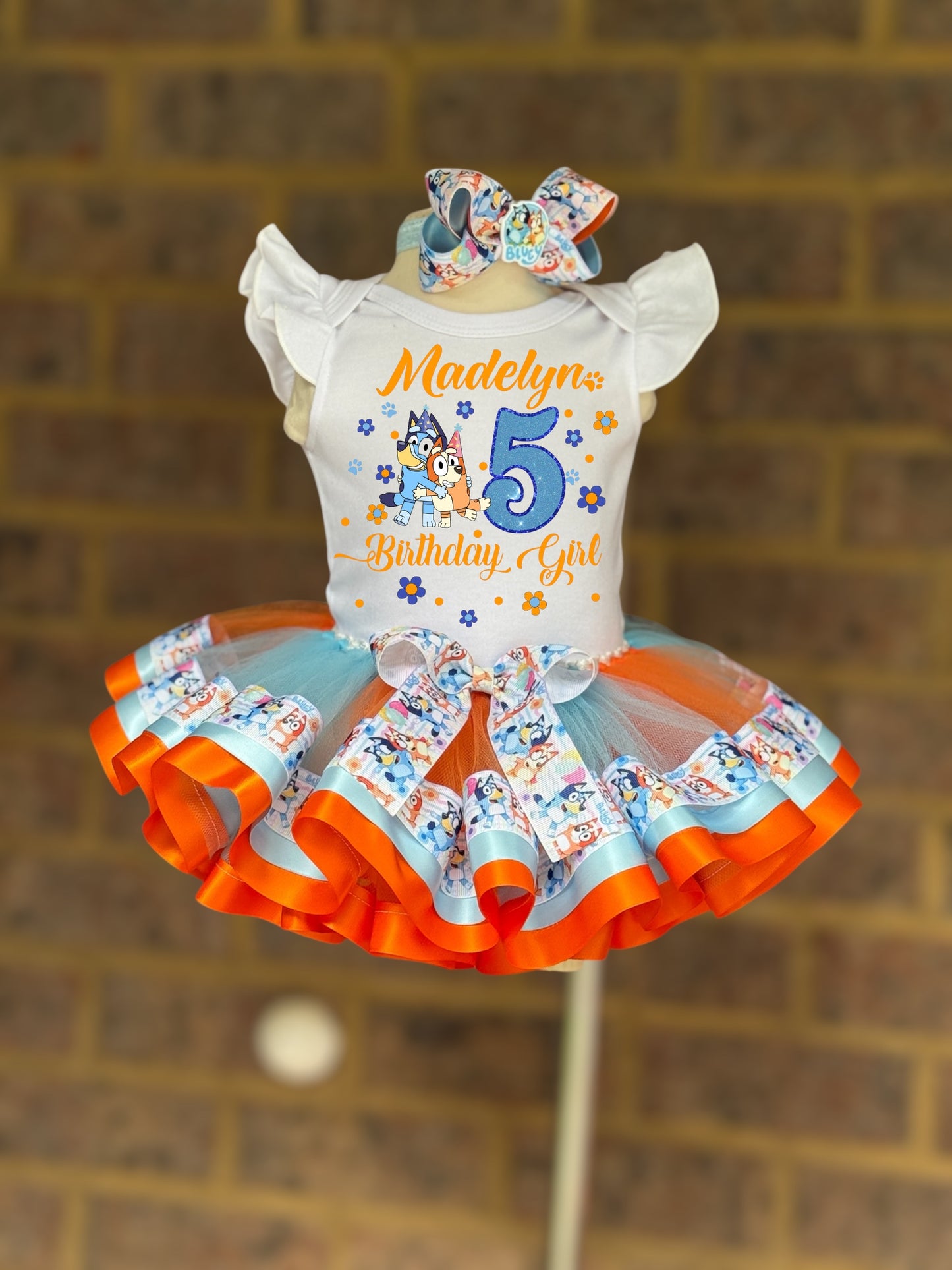 Bluey tutu outfit, Bluey Birthday Bluey tutu set, with matching Hair Accessory