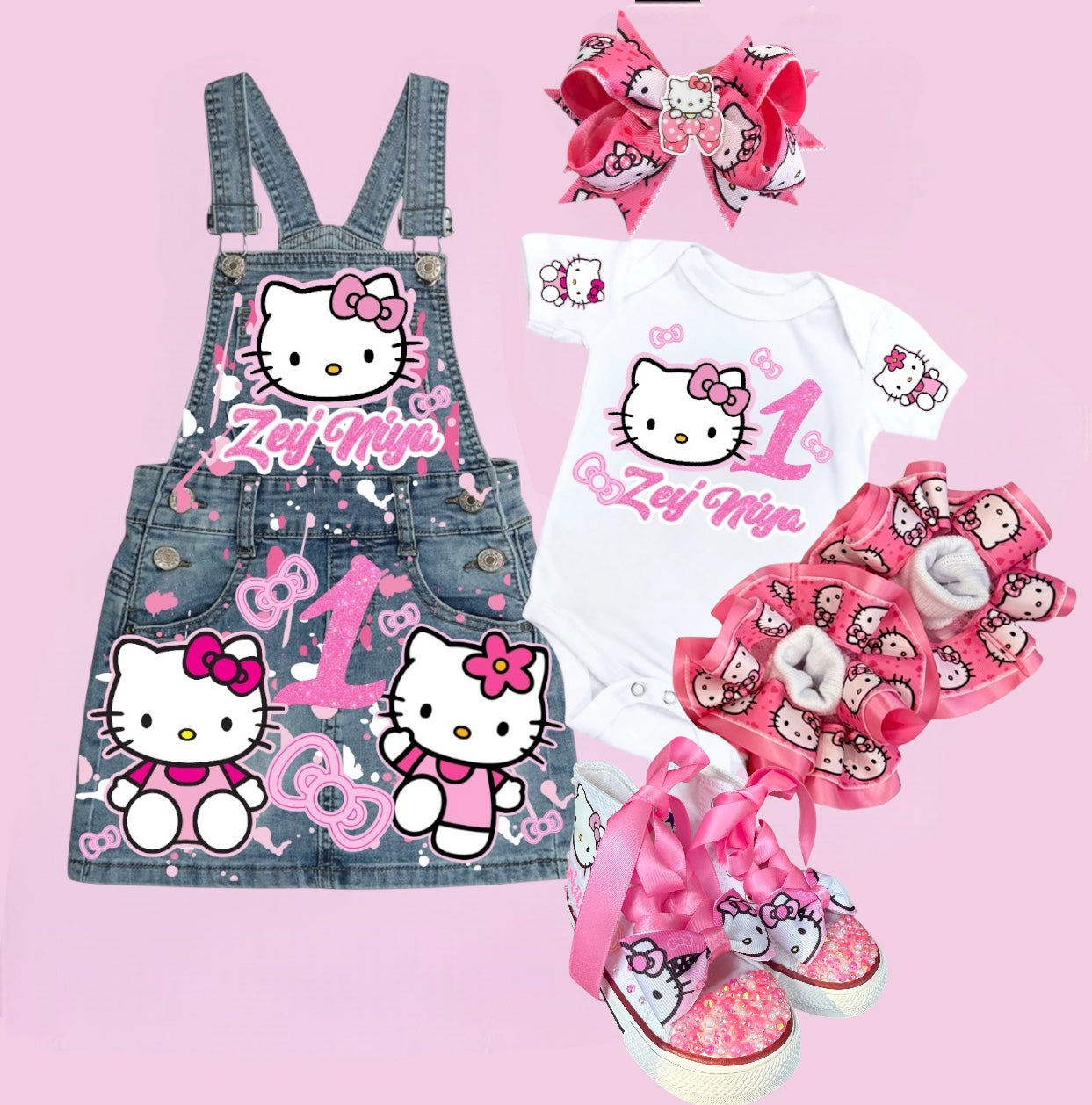 Hello Kitty Denim Overall, Hello Kitty Jeans outfit, Hello Kitty denim Dress