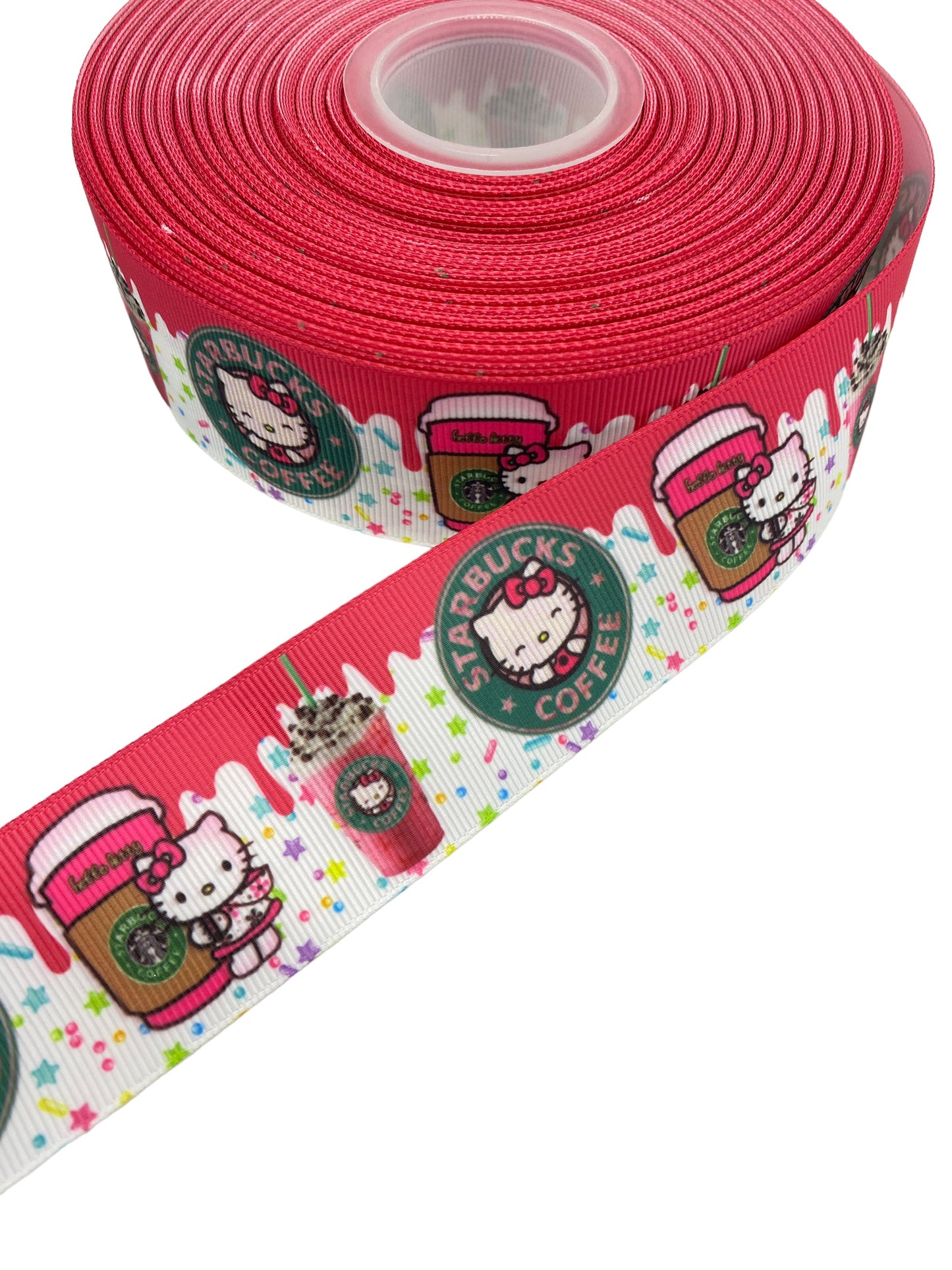 #C166 (Hello Kitty & Starbucks Ribbon (38mm /1.5 inches) 1 yard 🟢