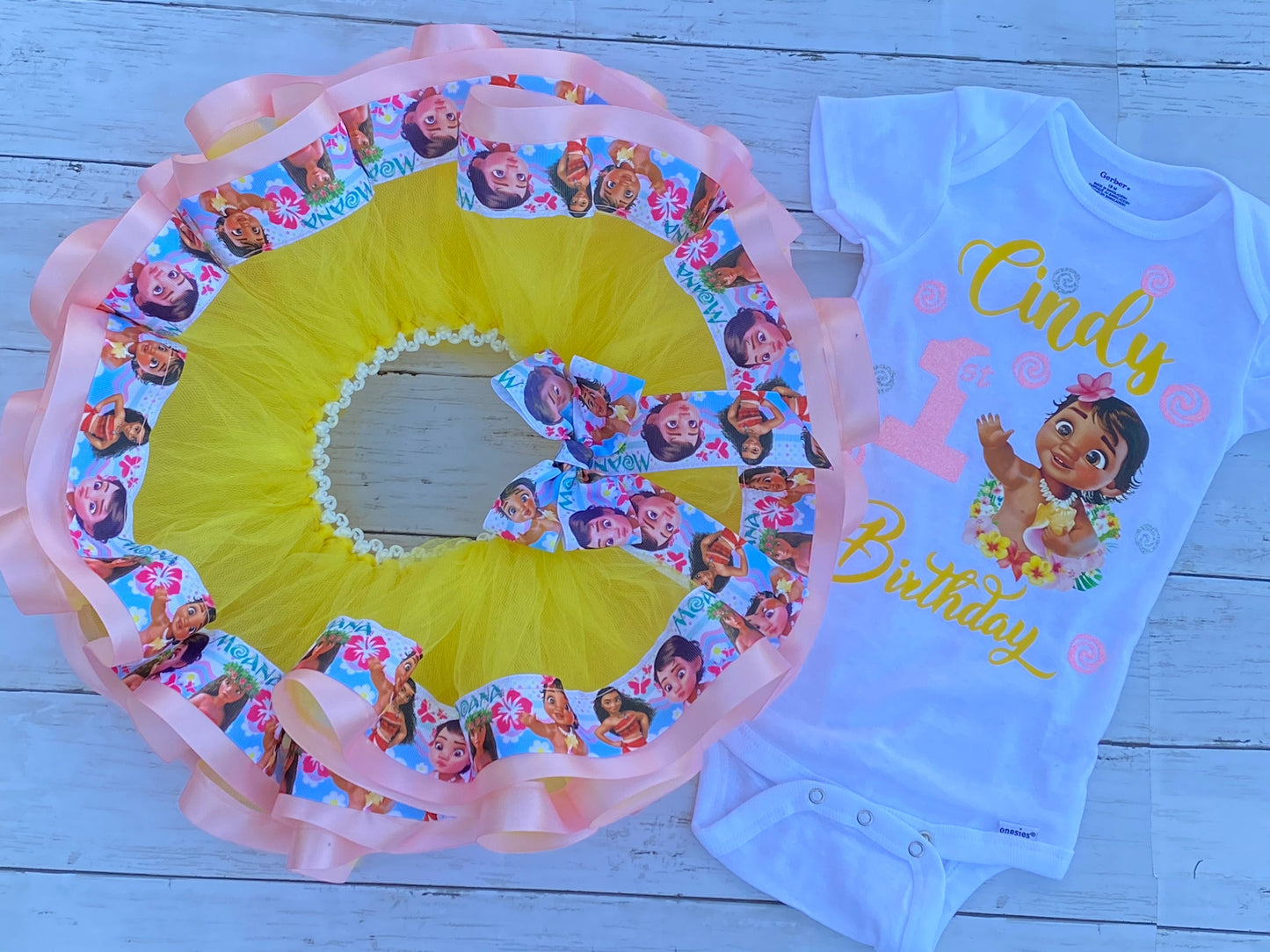 Moana Tutu Outfit (3 layer Ribbon Trimmed tutu outfit)