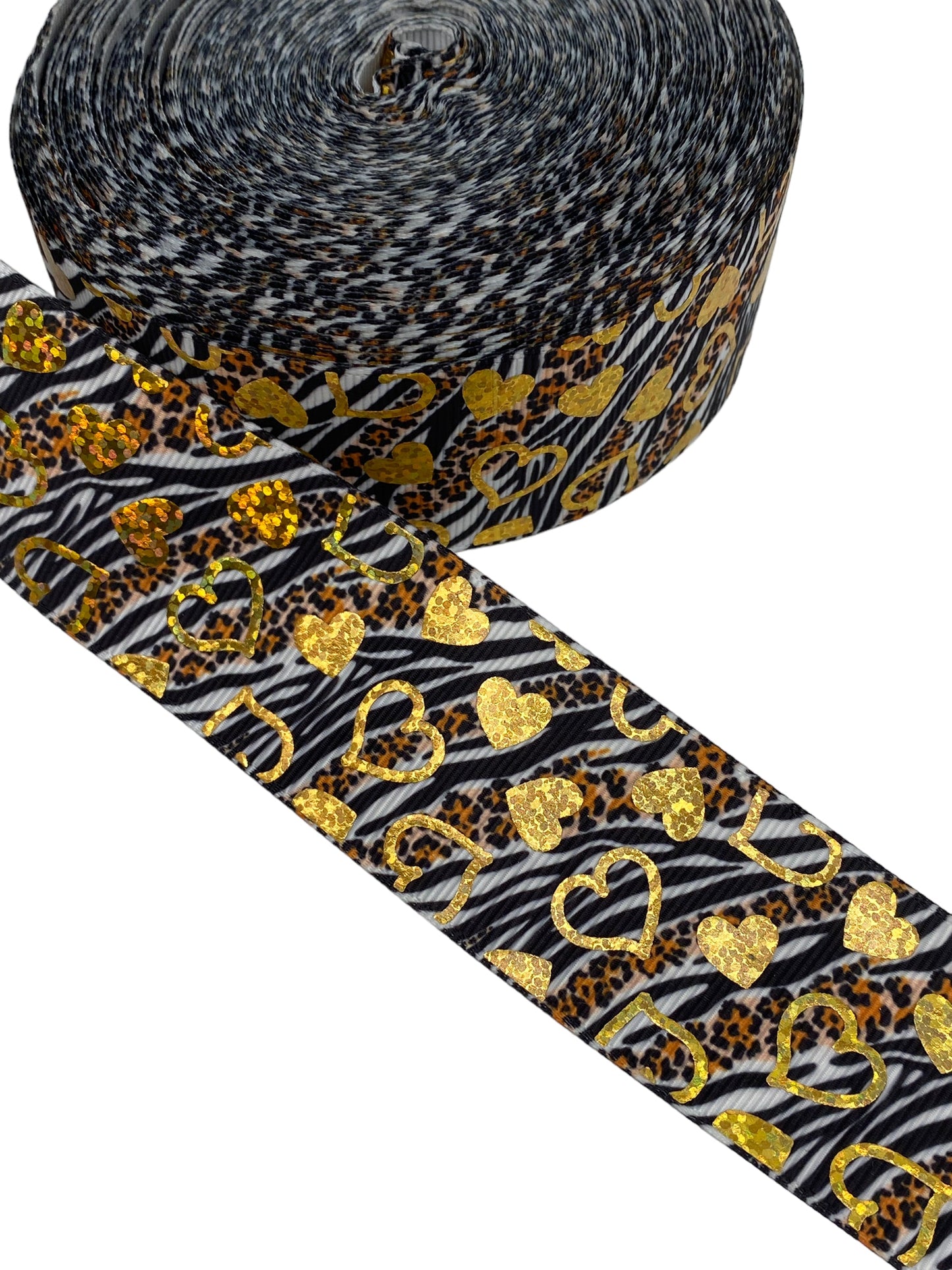 #C176 (Heart Gold Foil Ribbon (38mm /1.5 inches) 1 yard 🟢
