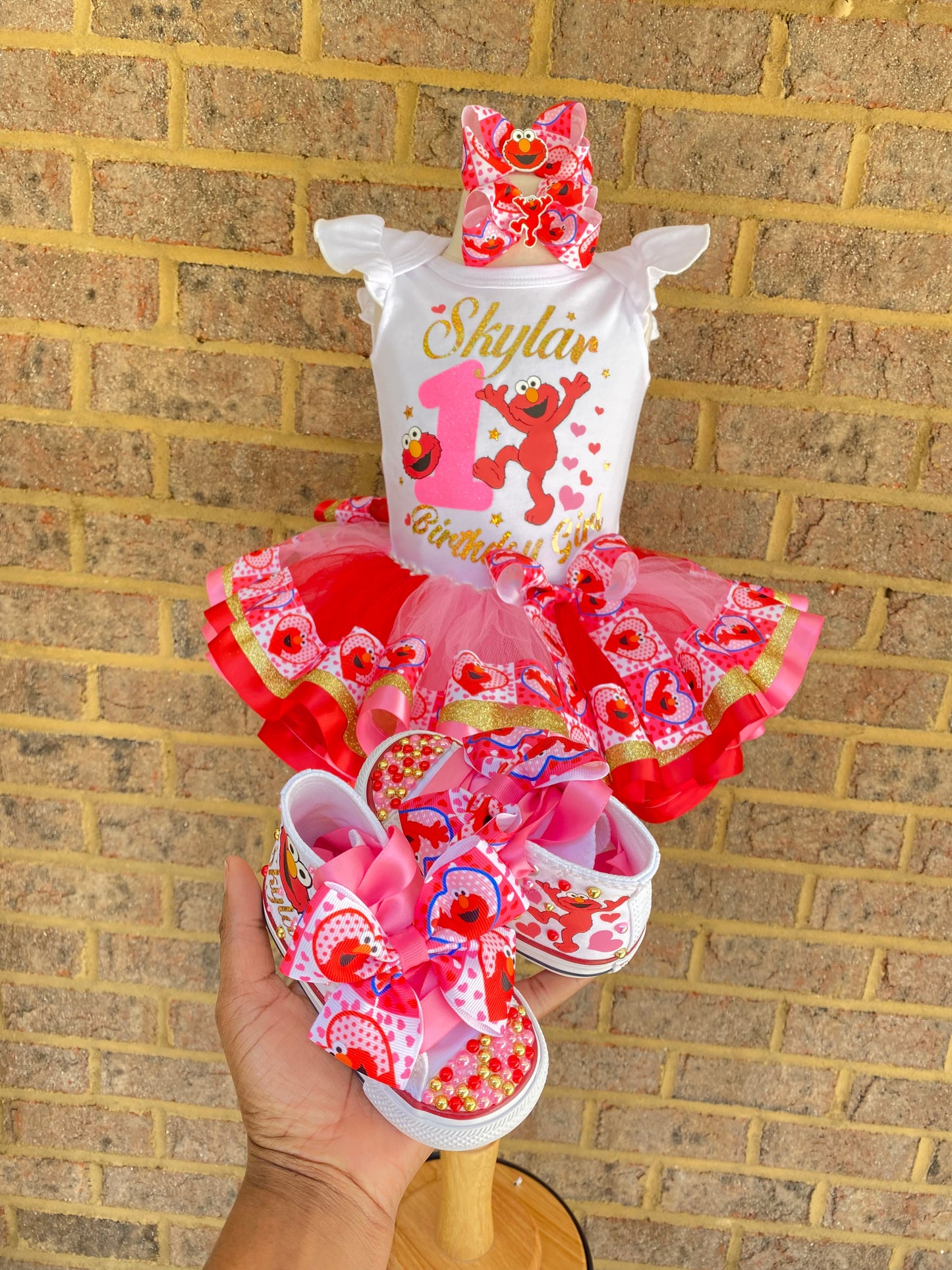 Elmo Tutu Outfit Set (3 layer Ribbon Trimmed tutu outfit)