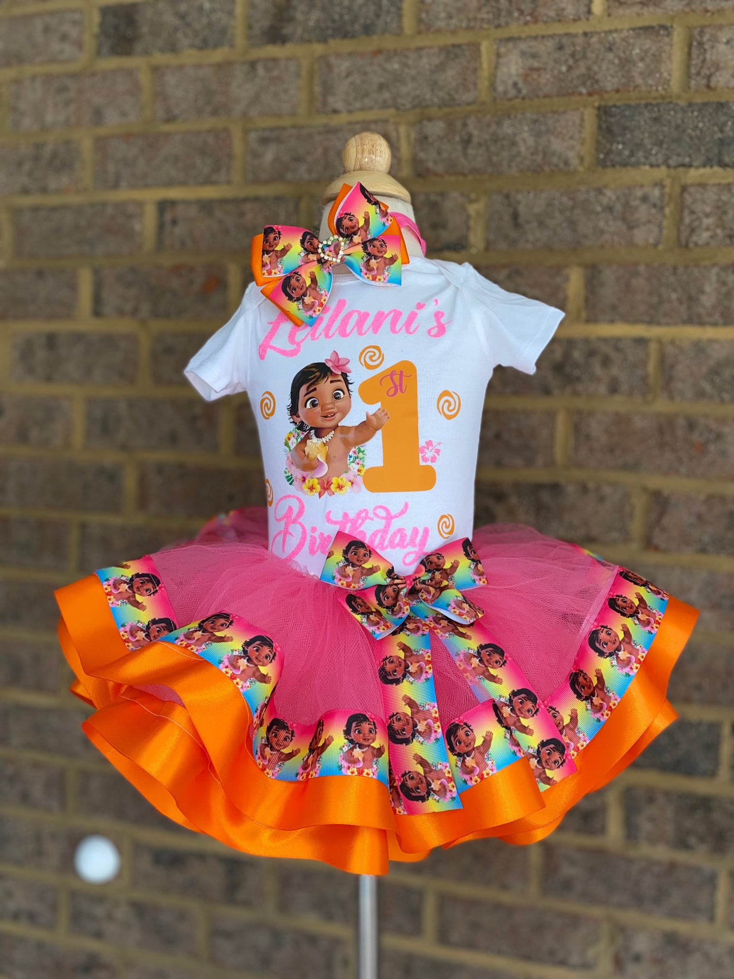 Moana Tutu Outfit, Moana Birthday tutu outfit, 3 layer Moana Ribbon Trimmed tutu outfit