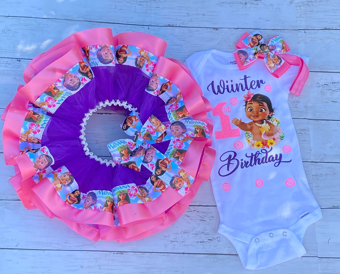 Moana Tutu Outfit (3 layer Ribbon Trimmed tutu outfit)