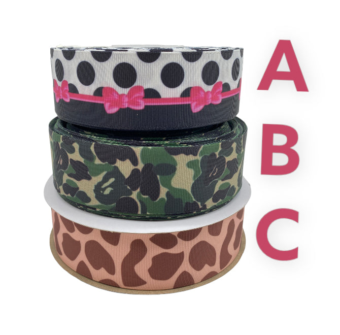 Army Print Ribbon, polka dot ribbon, Giraffe Print ribbon