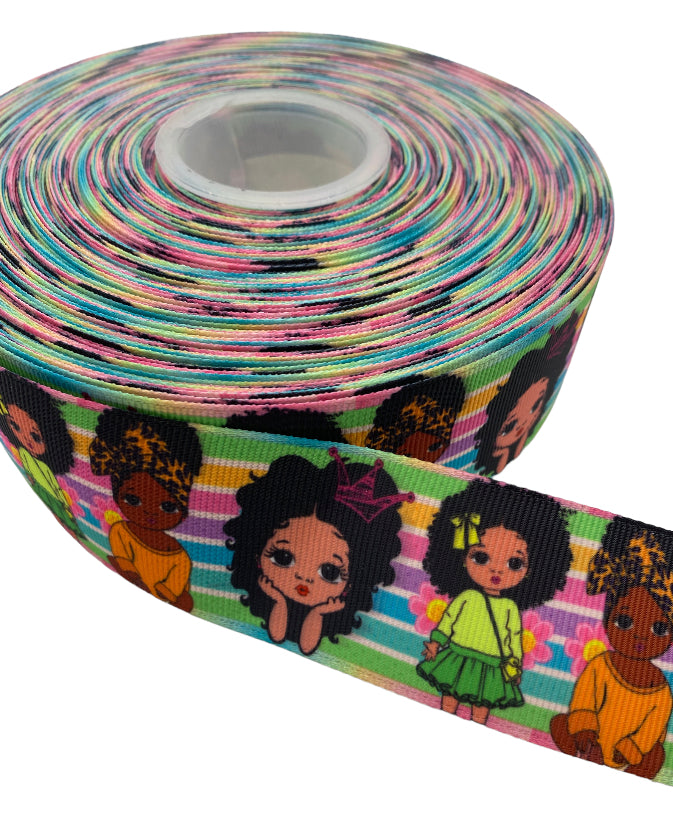 Black girl Ribbon (38mm / 1.5 inch) 🟢