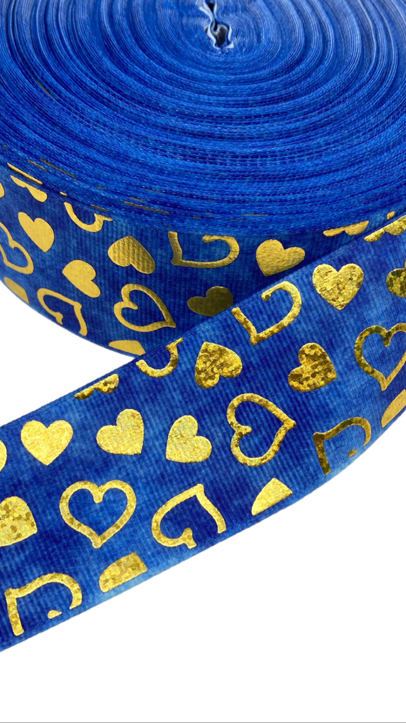 #C179 (Heart Gold Foil Ribbon (38mm /1.5 inches) 1 yard 🟢