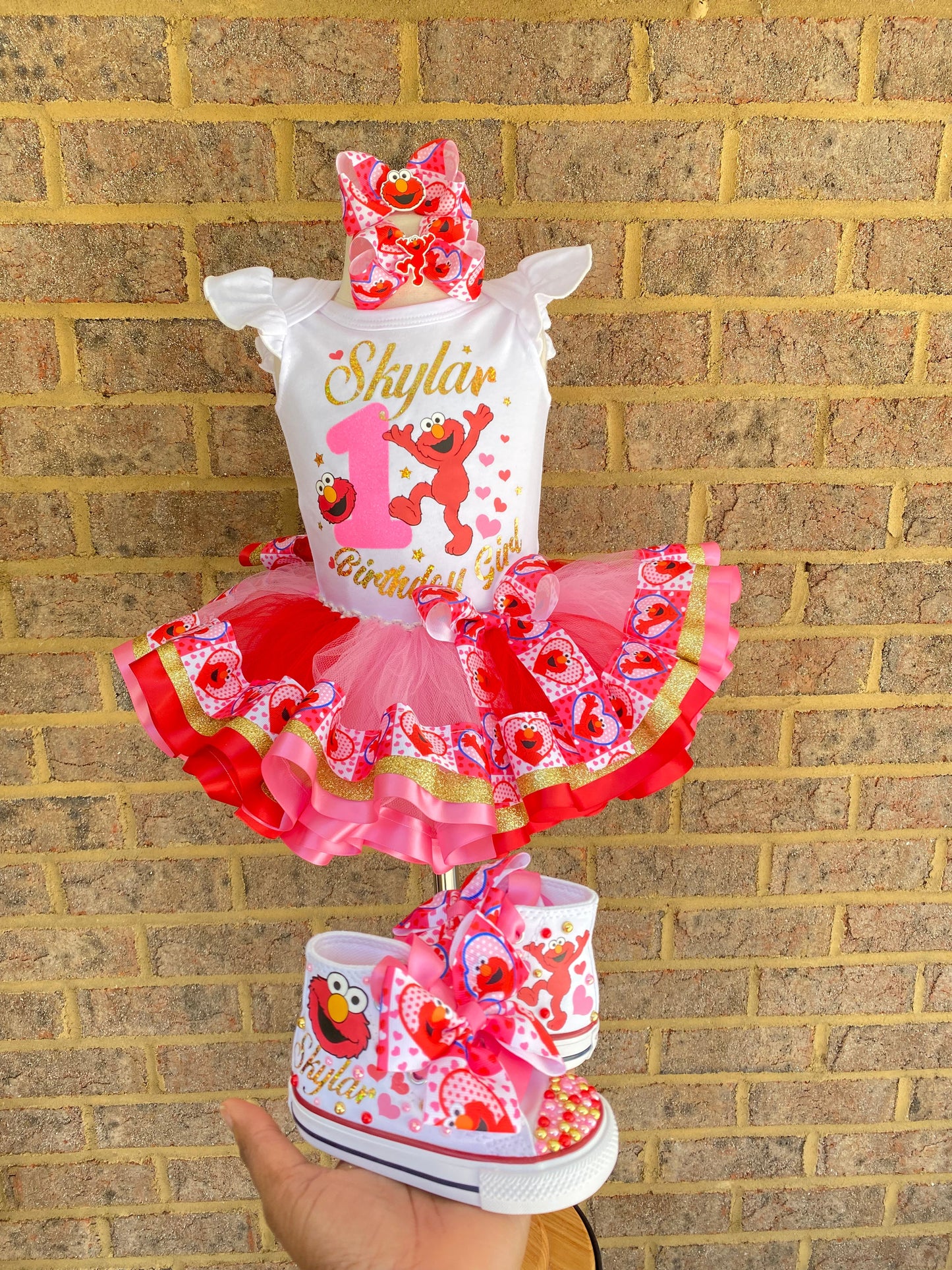 Elmo Tutu Outfit Set (3 layer Ribbon Trimmed tutu outfit)