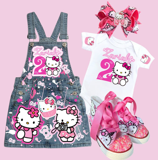 Hello Kitty Denim Overall, Hello Kitty Jeans outfit, Hello Kitty denim Dress