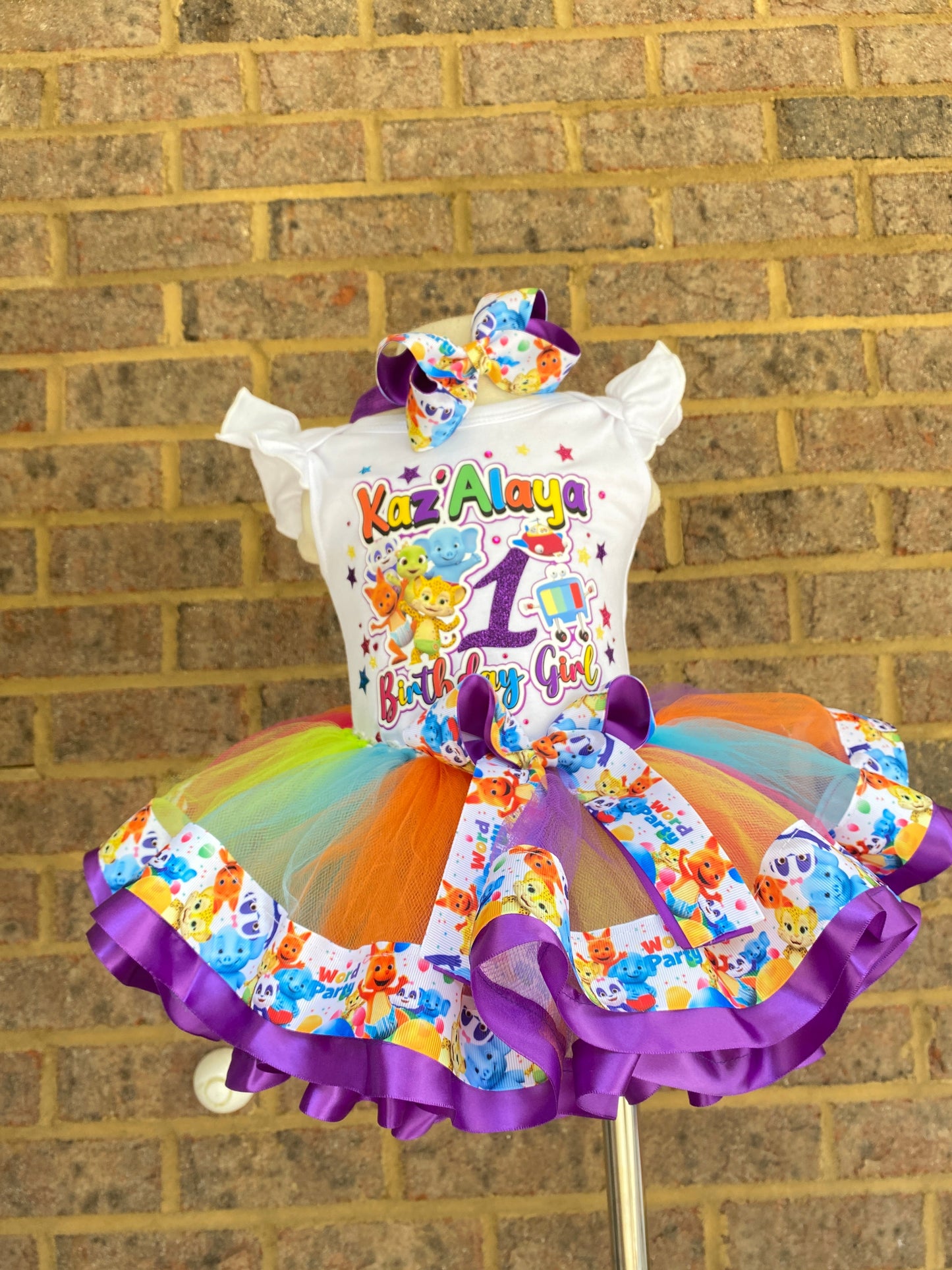 Word Party Tutu Outfit (3 Layer ribbon trimmed tutu)