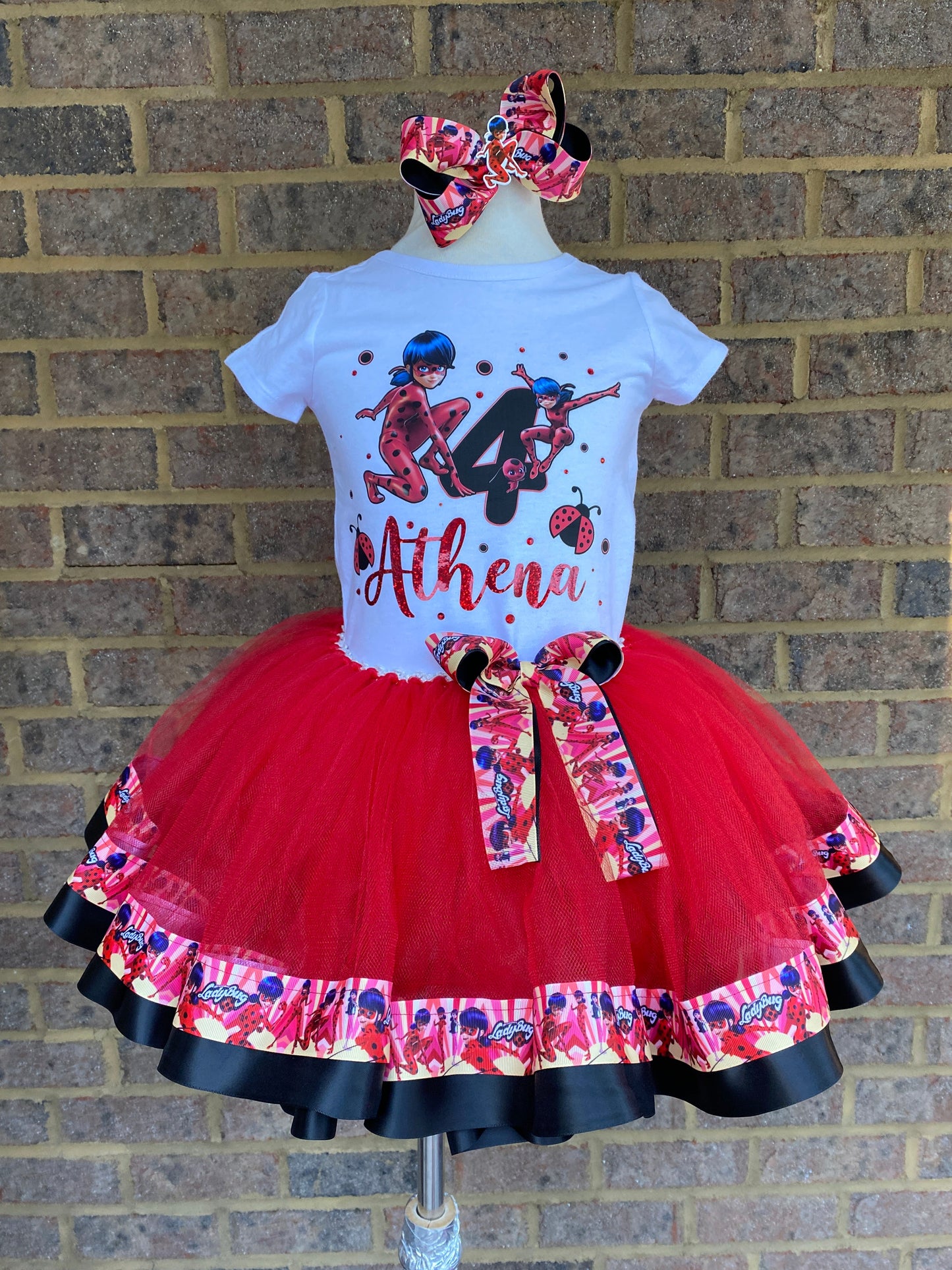 Miraculous Ladybug Tutu outfit, with shoes and Bow. Tutu4