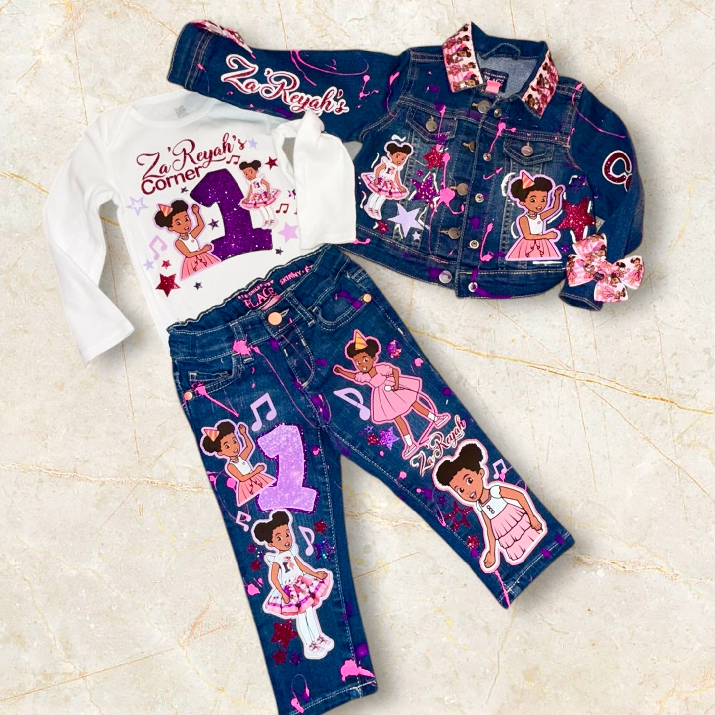 Gracie Corner Denim Outfit with (front and Back Design) Denim Pants Outfit