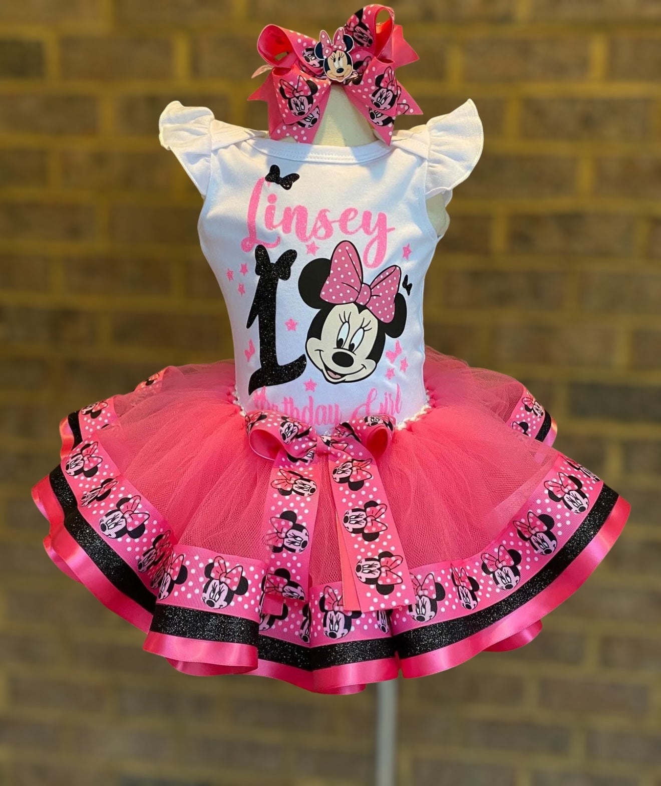 Minnie Mouse Tutu Outfit (3 layer Ribbon Trimmed tutu outfit) Minnie Outfit