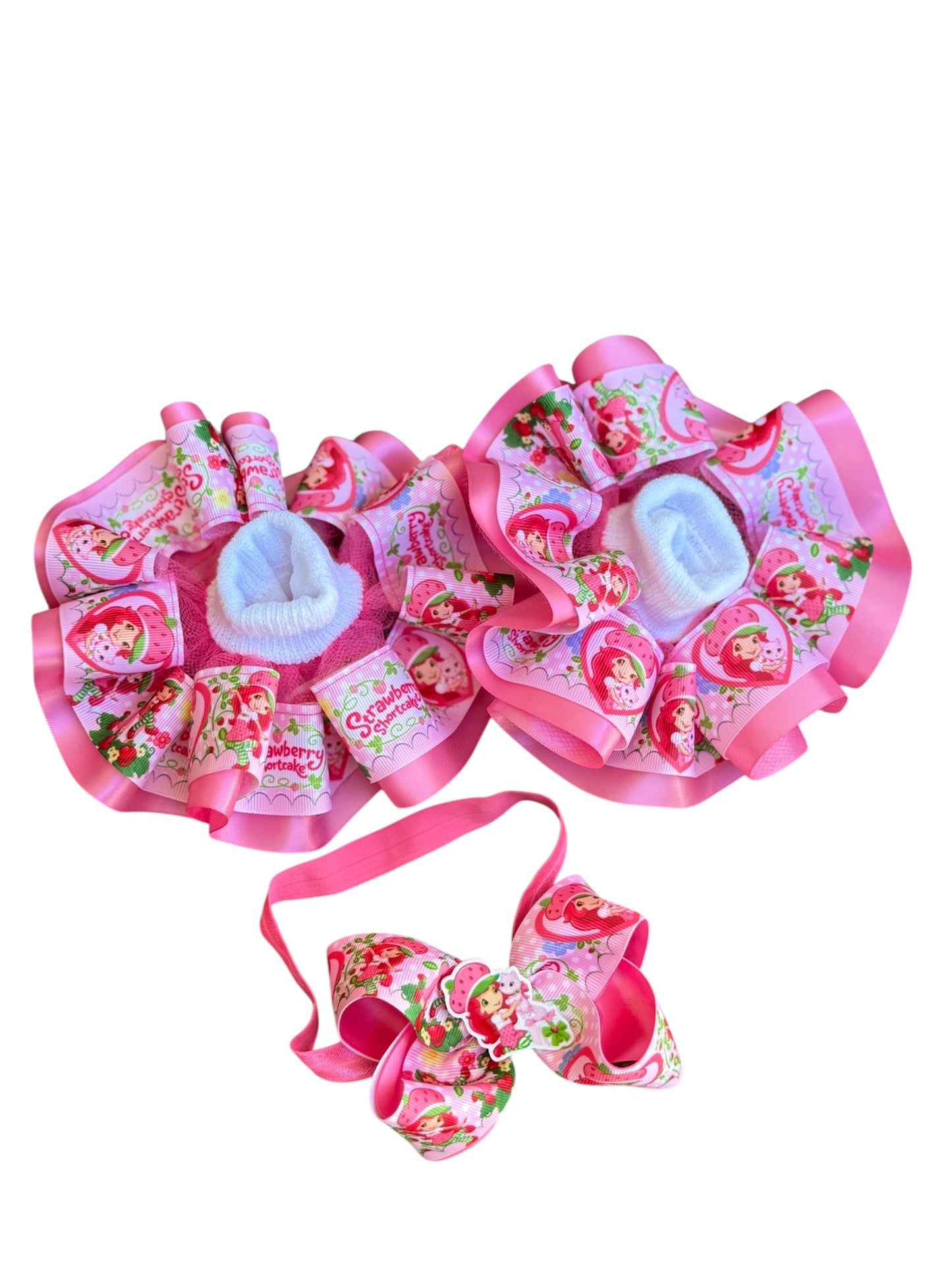 Strawberry Shortcake Tutu Socks, Strawberry Shortcake ruffle Sock, Strawberry shortcake Headband/ hair clip