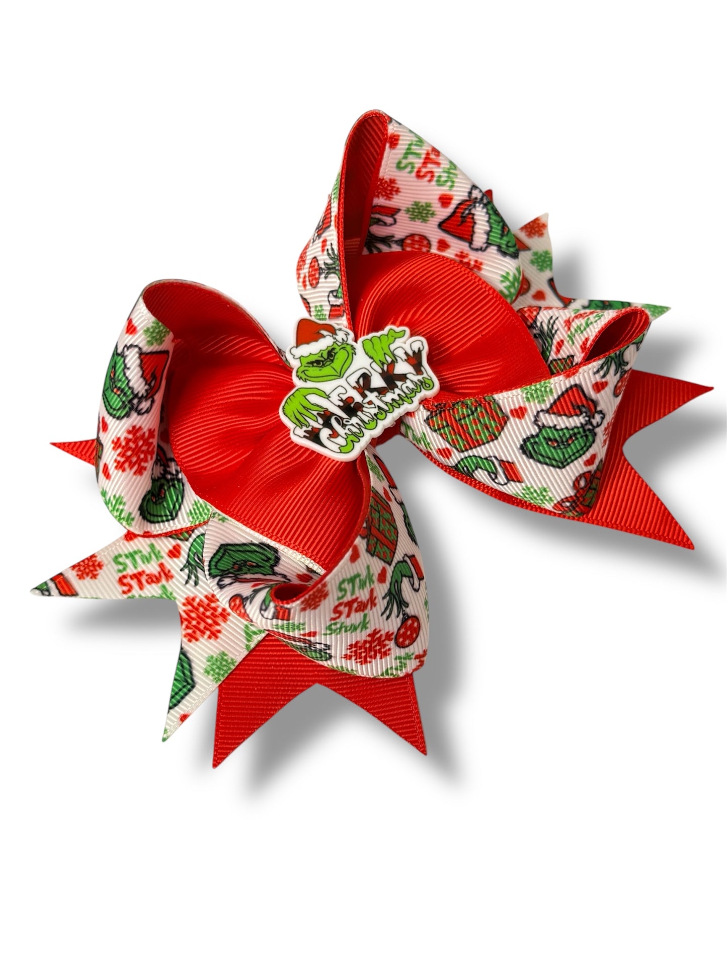 Grinch Hair Clip, Red and Green Grinch Hair clip, Green & Red Christmas Bow Hair Clip for Girls