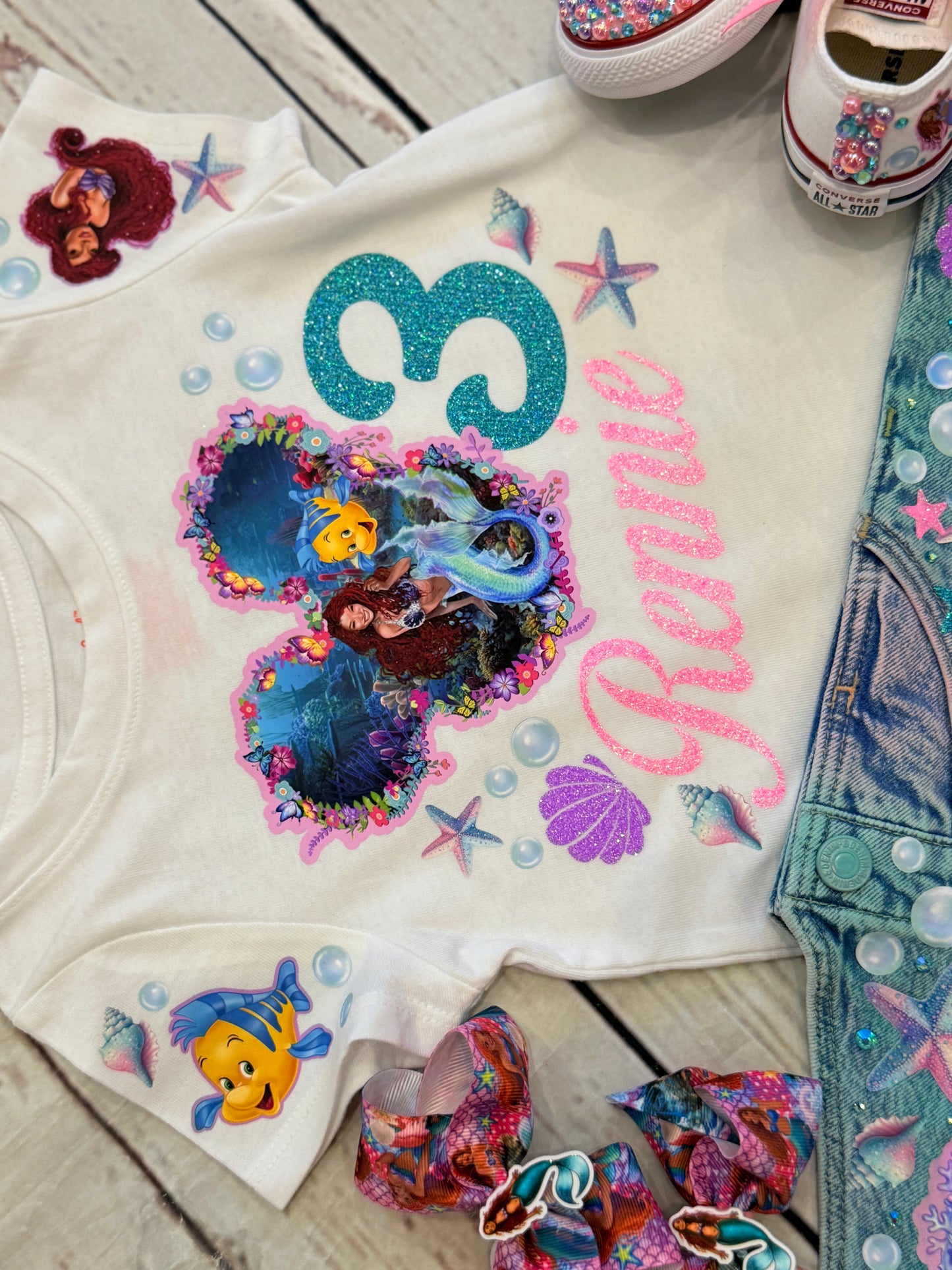 Little Mermaid Denim overall , Little mermaid jeans Overall with Socks and Bows