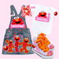 Elmo Denim Overall dress, Elmo jeans Dress, Elmo denim birthday overall Dress.