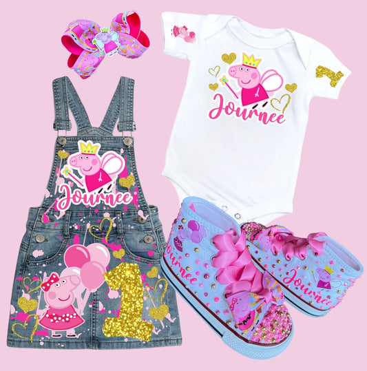 Peppa Pig Denim overall dress, Peppa pig jeans dress, Peppa Pig Denim Outfit